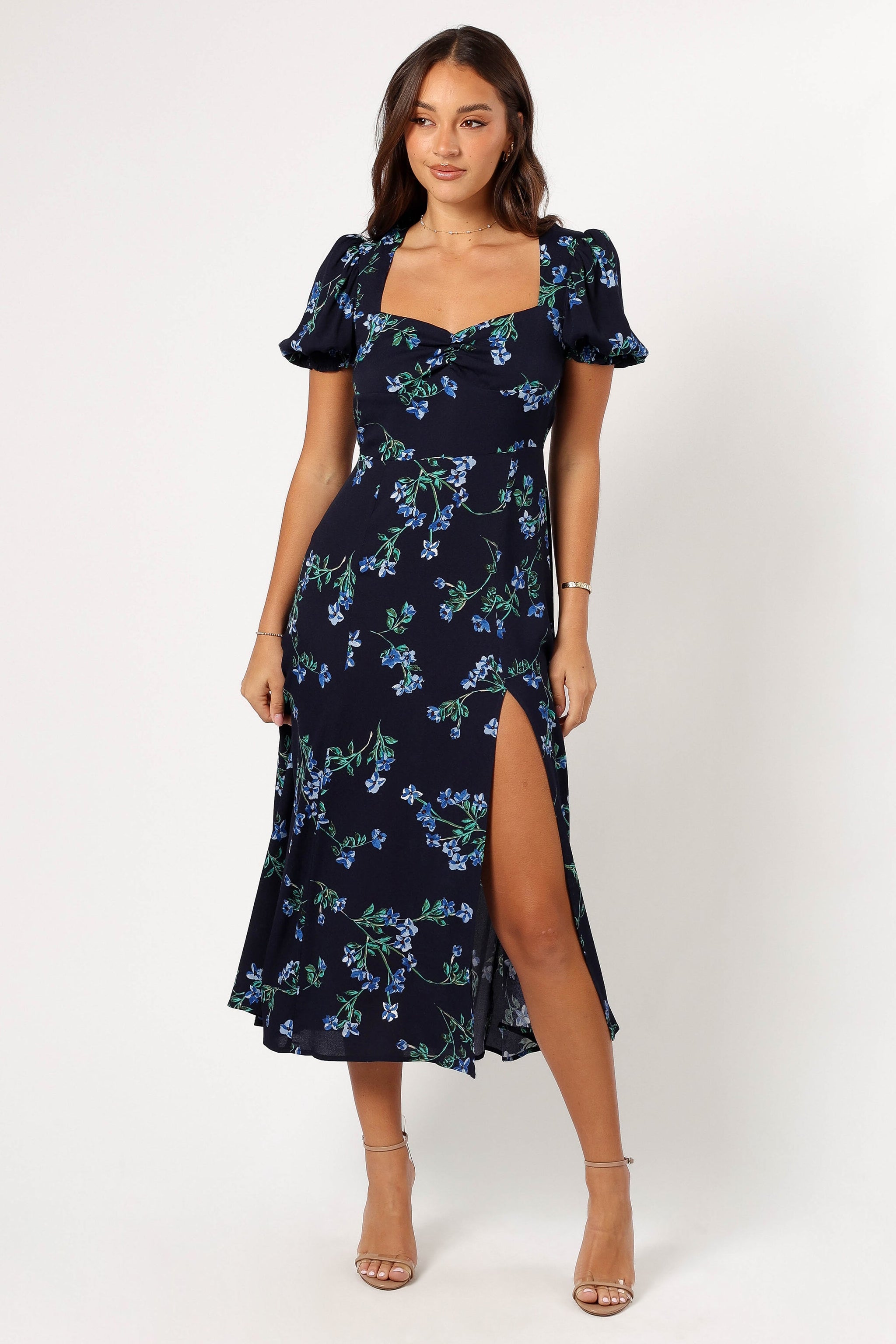 navy blue floral midi dress Starlit Evenings Navy Floral Jacquard Midi Dress main image 0