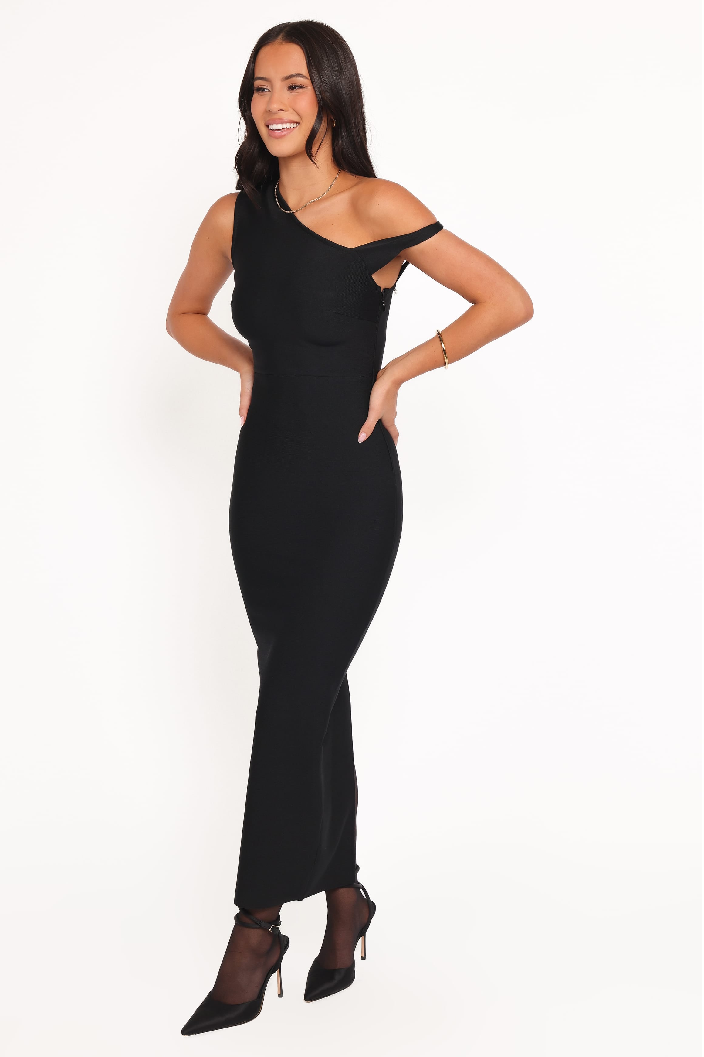 Petal and Pup USA DRESSES Hudson Off Shoulder Midi Dress - Black
