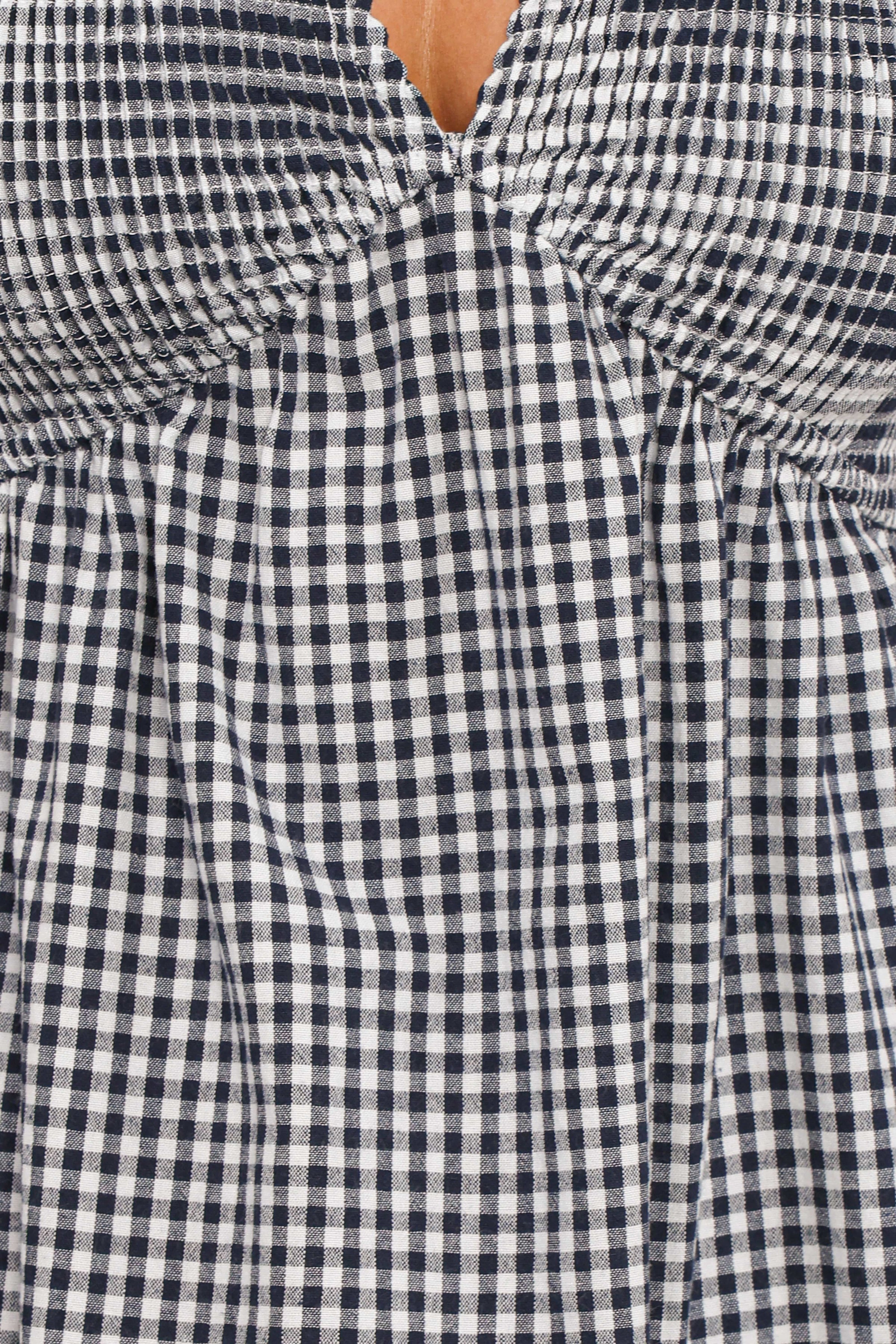 Petal and Pup USA DRESSES Ilyana Short Sleeve Maxi Dress - Navy Gingham
