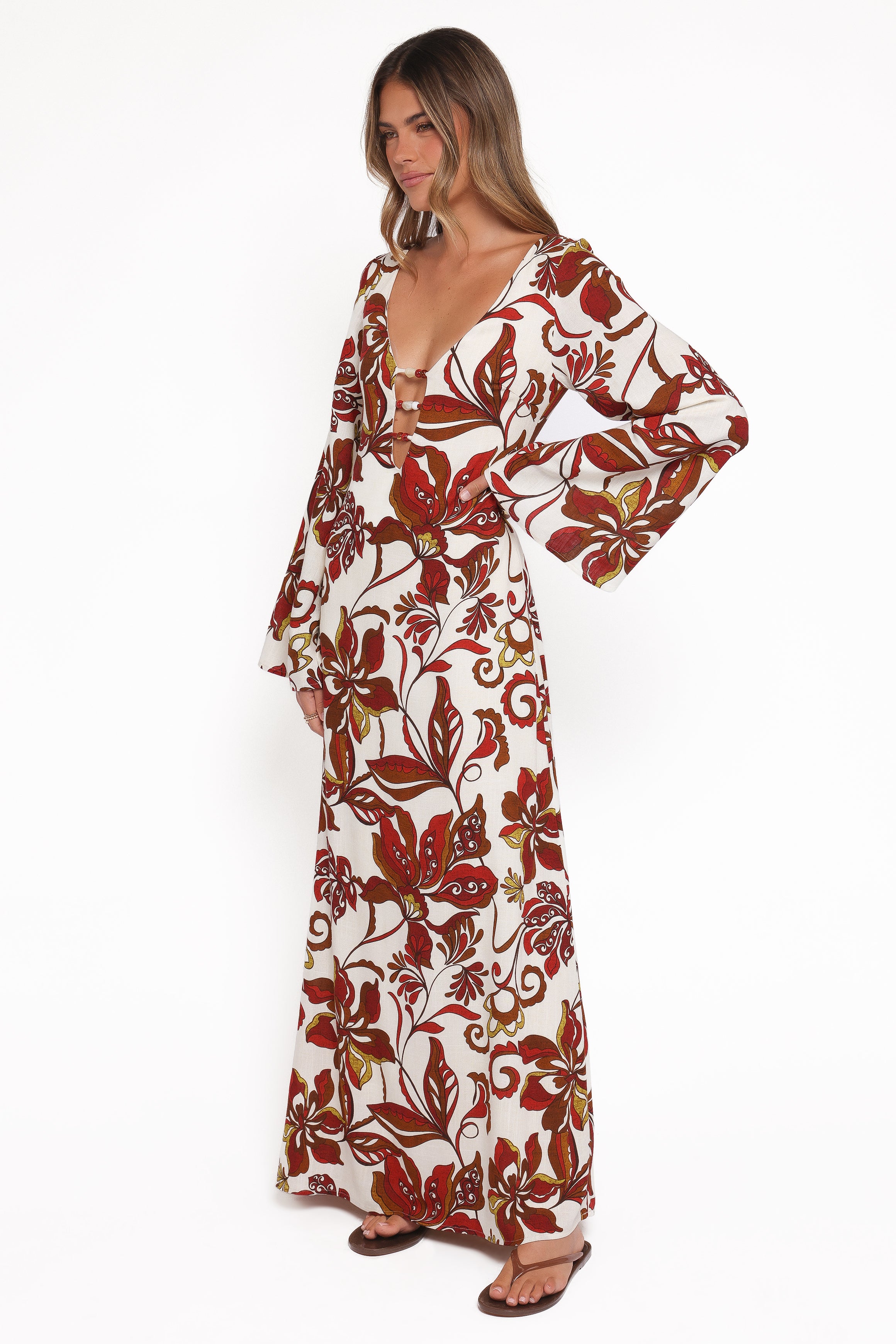 Petal and Pup USA DRESSES Inala Maxi Dress - Brown Floral