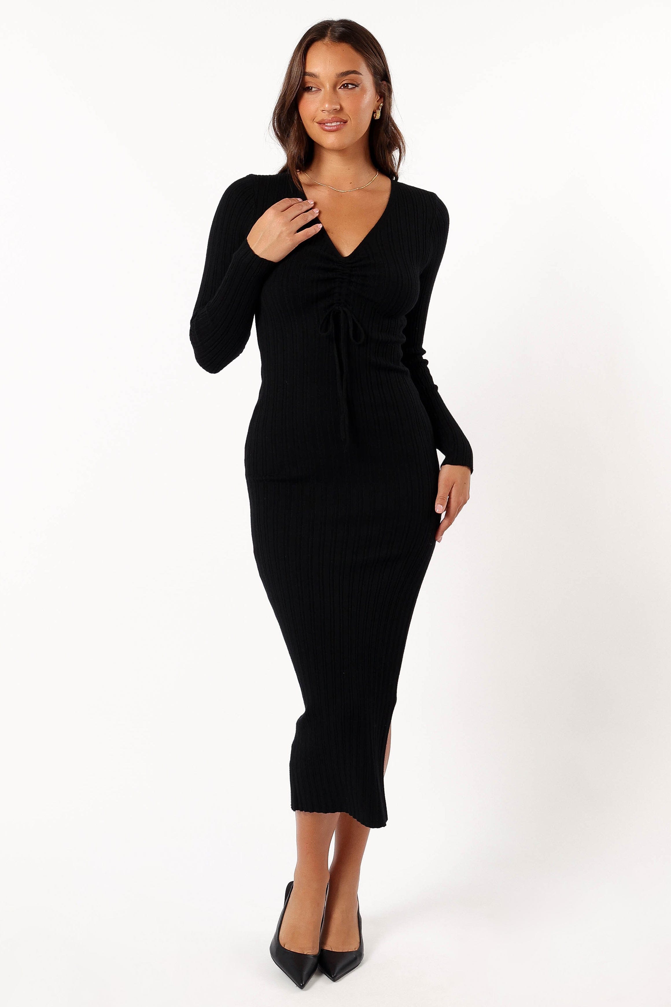 Petal and Pup USA DRESSES Irene Long Sleeve Midi Dress - Black