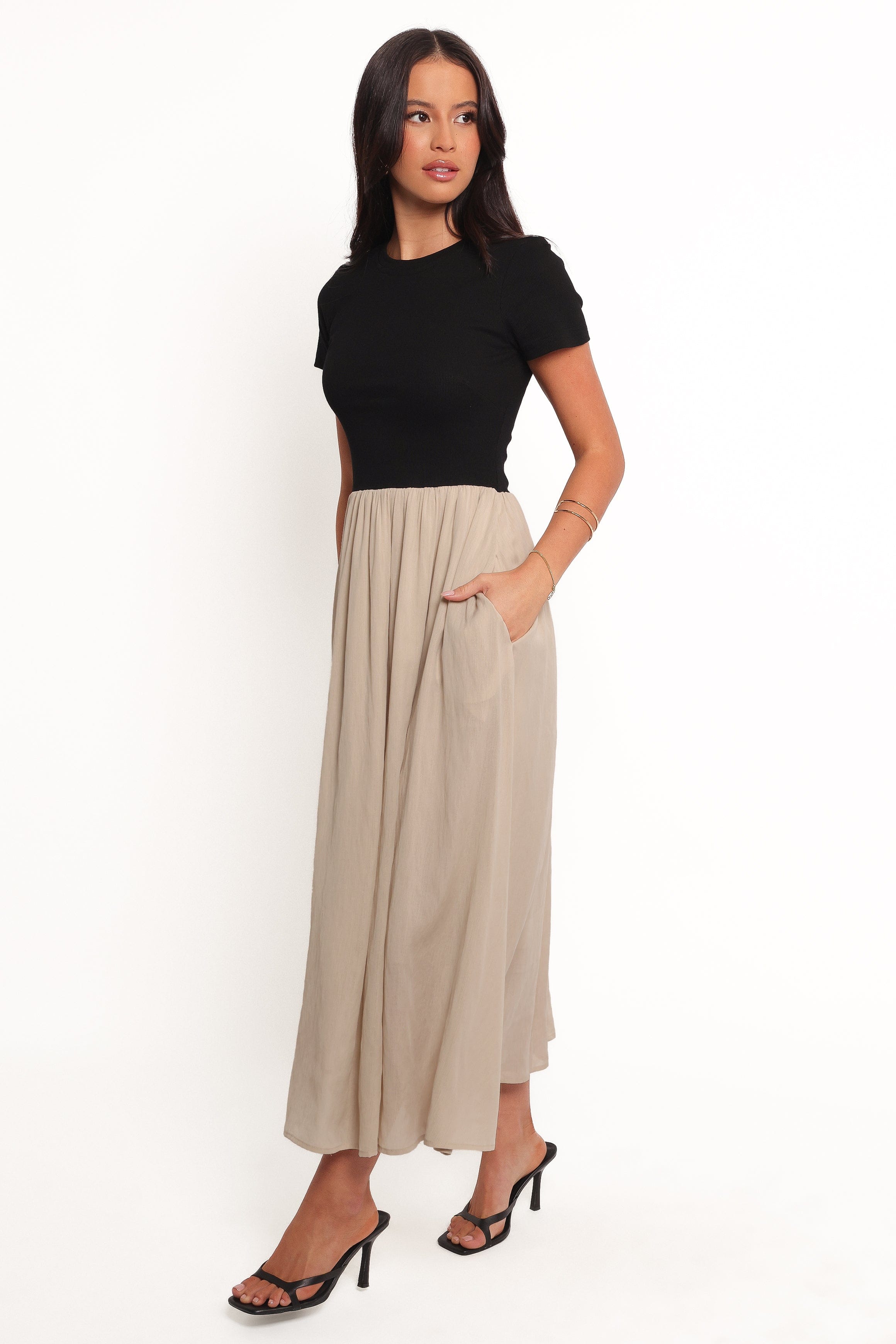 Petal and Pup USA DRESSES Isolde Midi Dress - Black/Beige