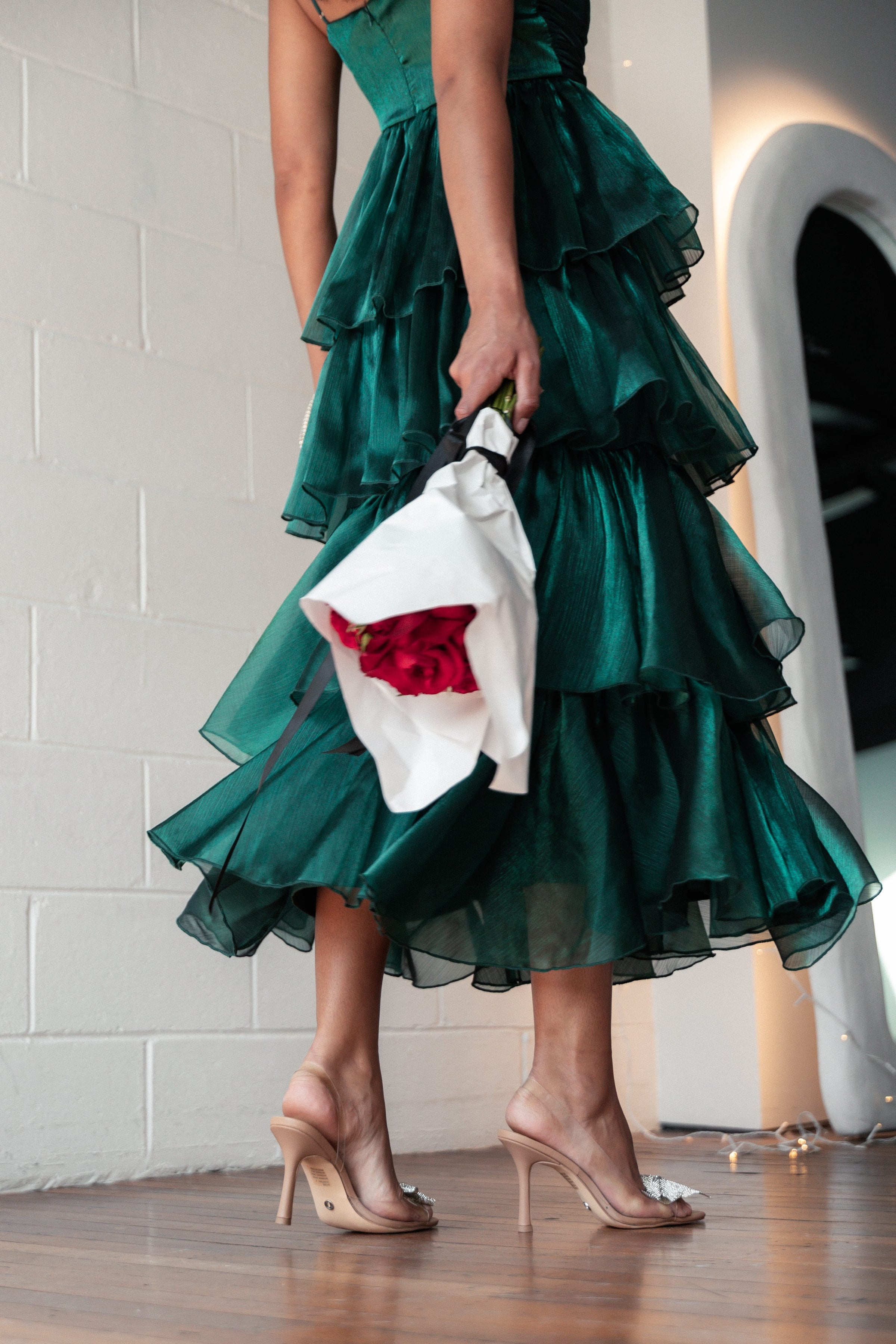 Petal and Pup USA DRESSES Jace Tiered Maxi Dress - Shimmer Emerald