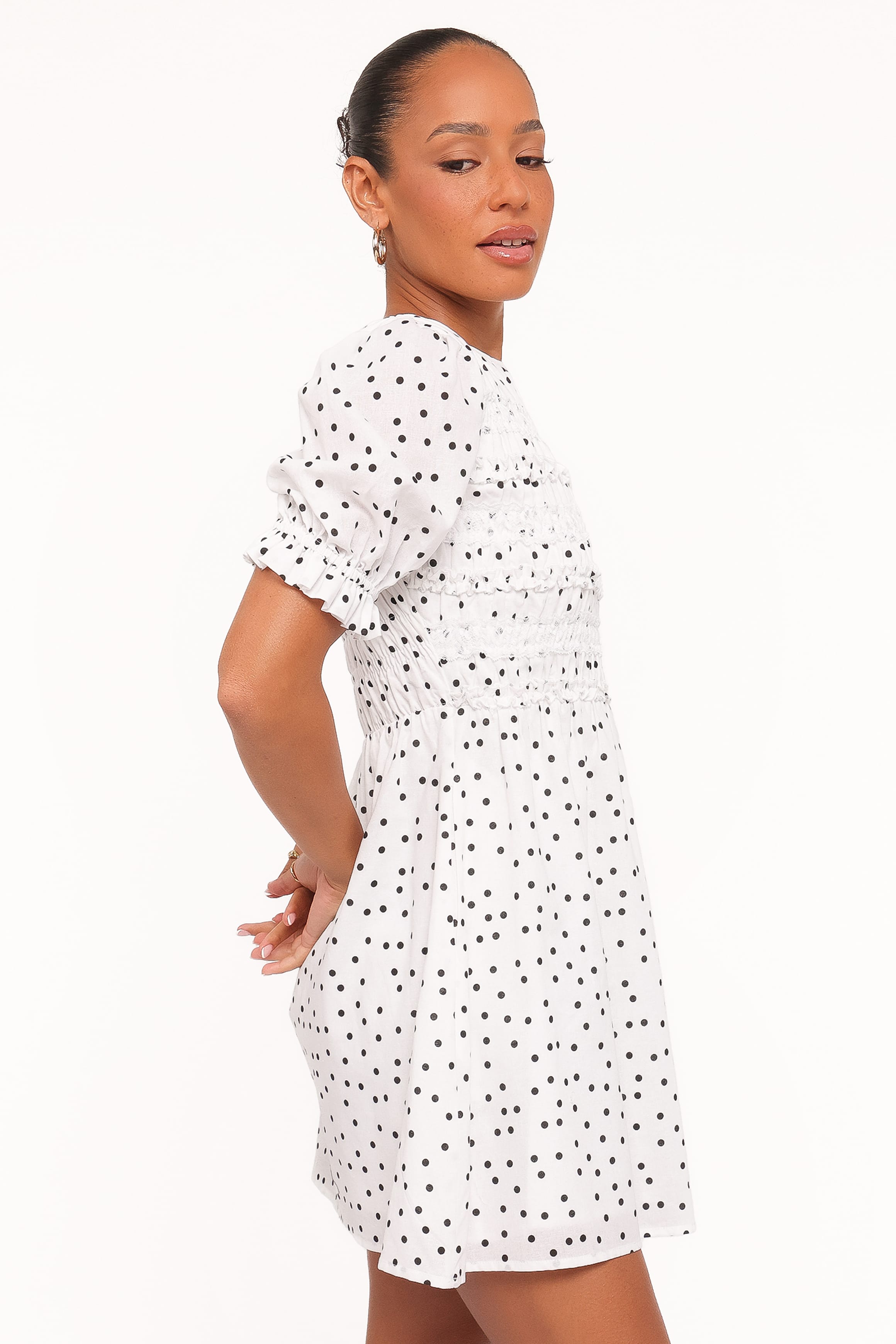 Petal and Pup USA DRESSES Jaclyn Mini Dress - White Polka Dot
