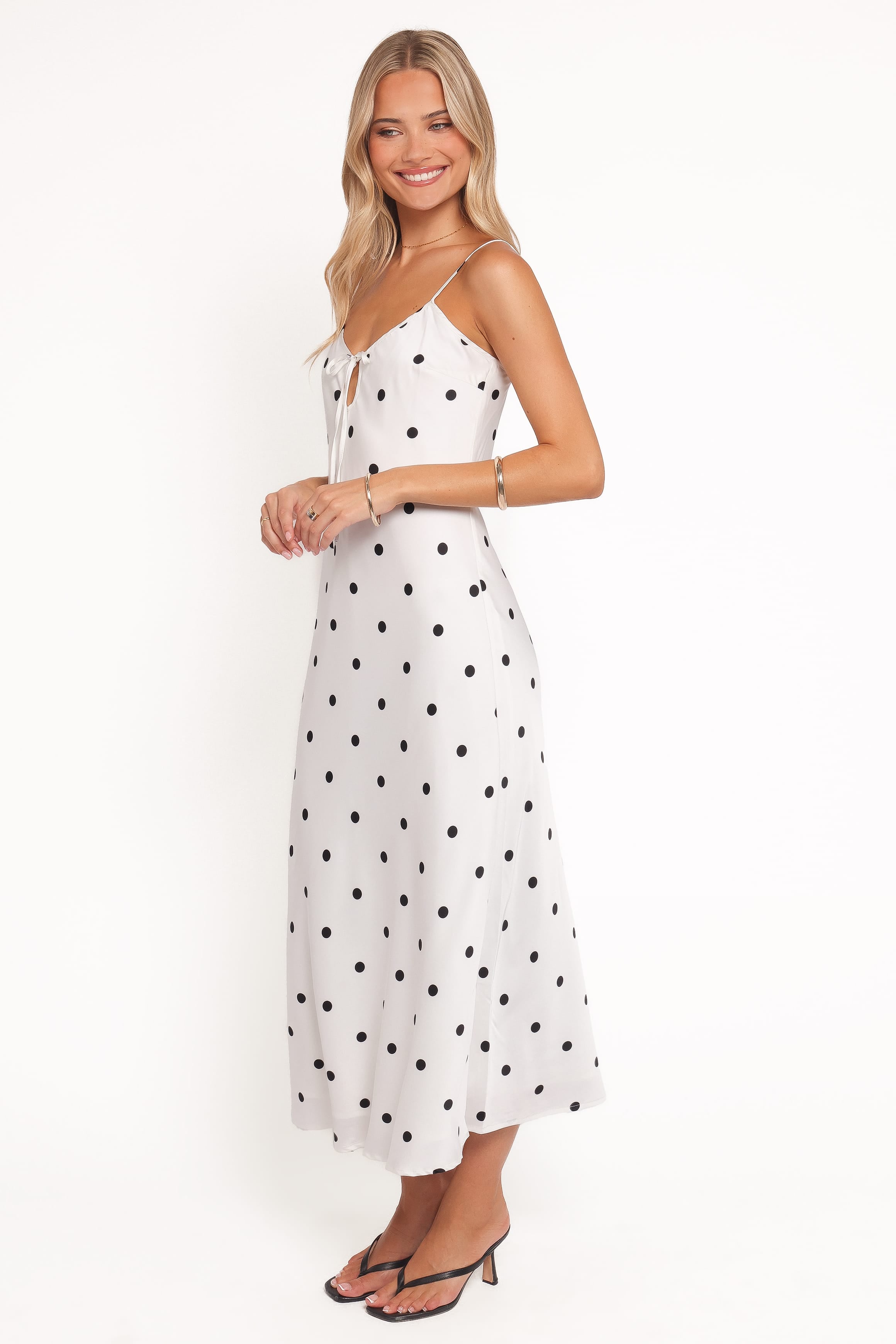 Petal and Pup USA DRESSES Jamila Midi Dress - White Polka Dot