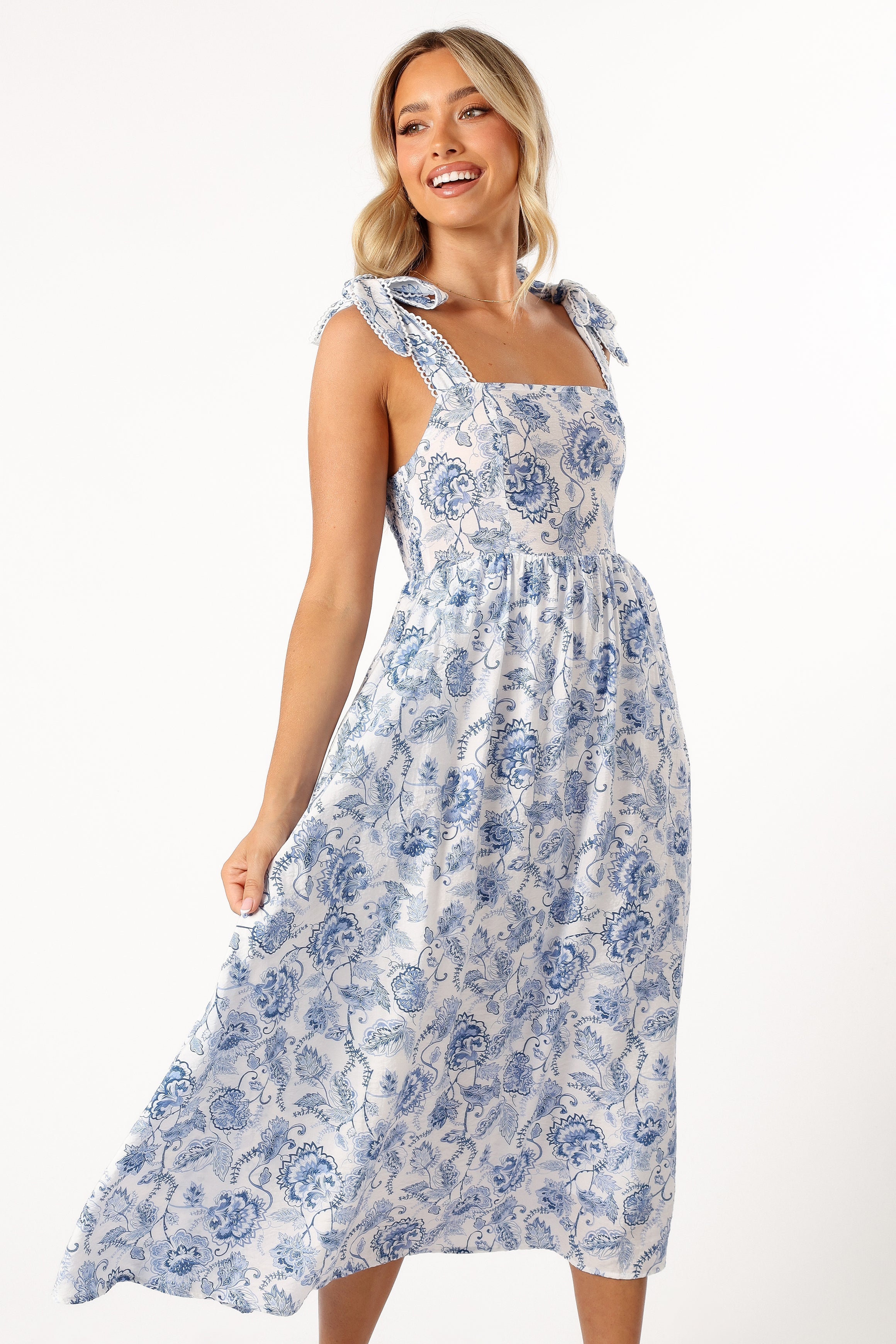 Petal and Pup USA DRESSES Janie Midi Dress - Blue Floral