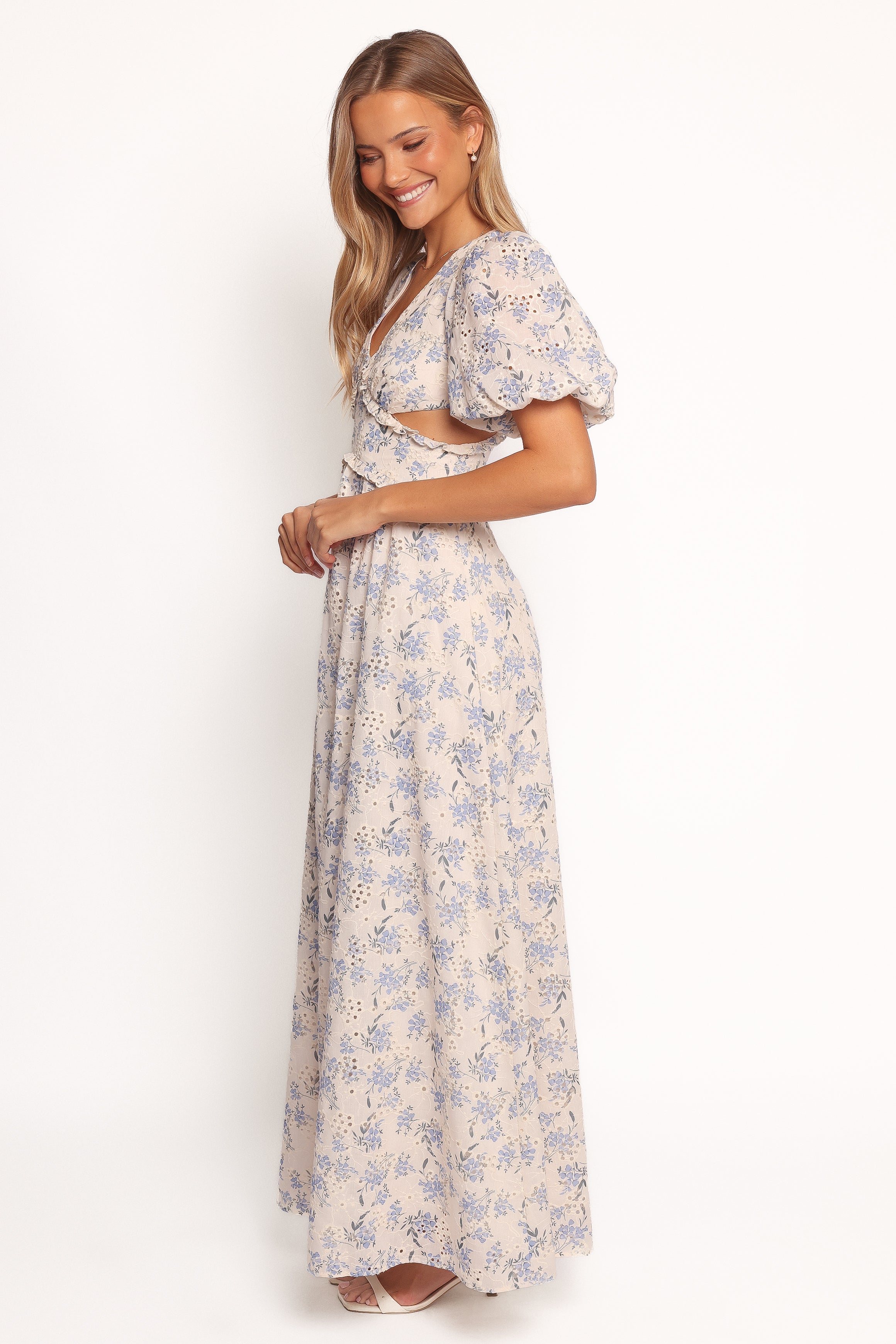 Petal and Pup USA DRESSES Jemima Puff Shoulder Maxi Dress - Blue Floral (Hold for Rack)