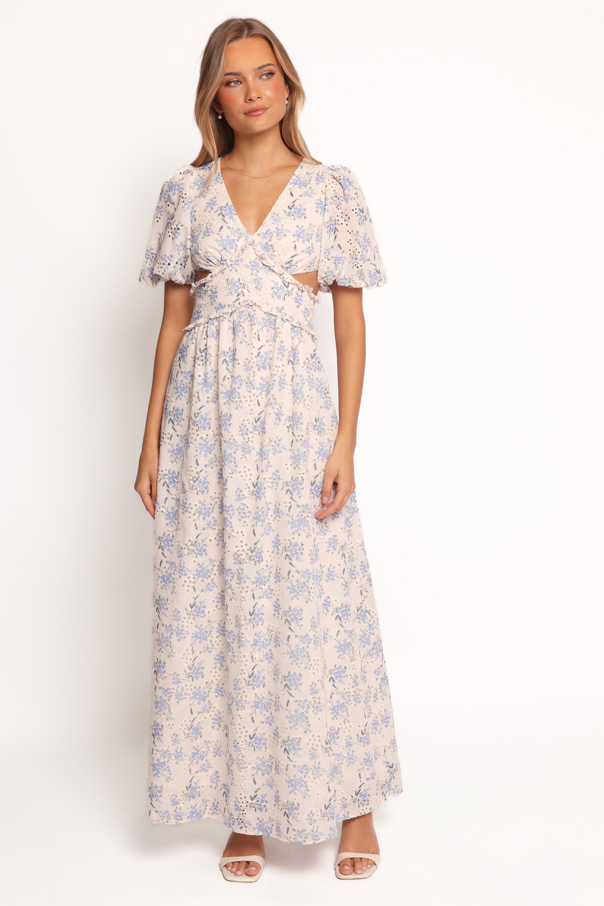 Petal and Pup USA DRESSES Jemima Puff Shoulder Maxi Dress - Blue Floral (Hold for Rack)