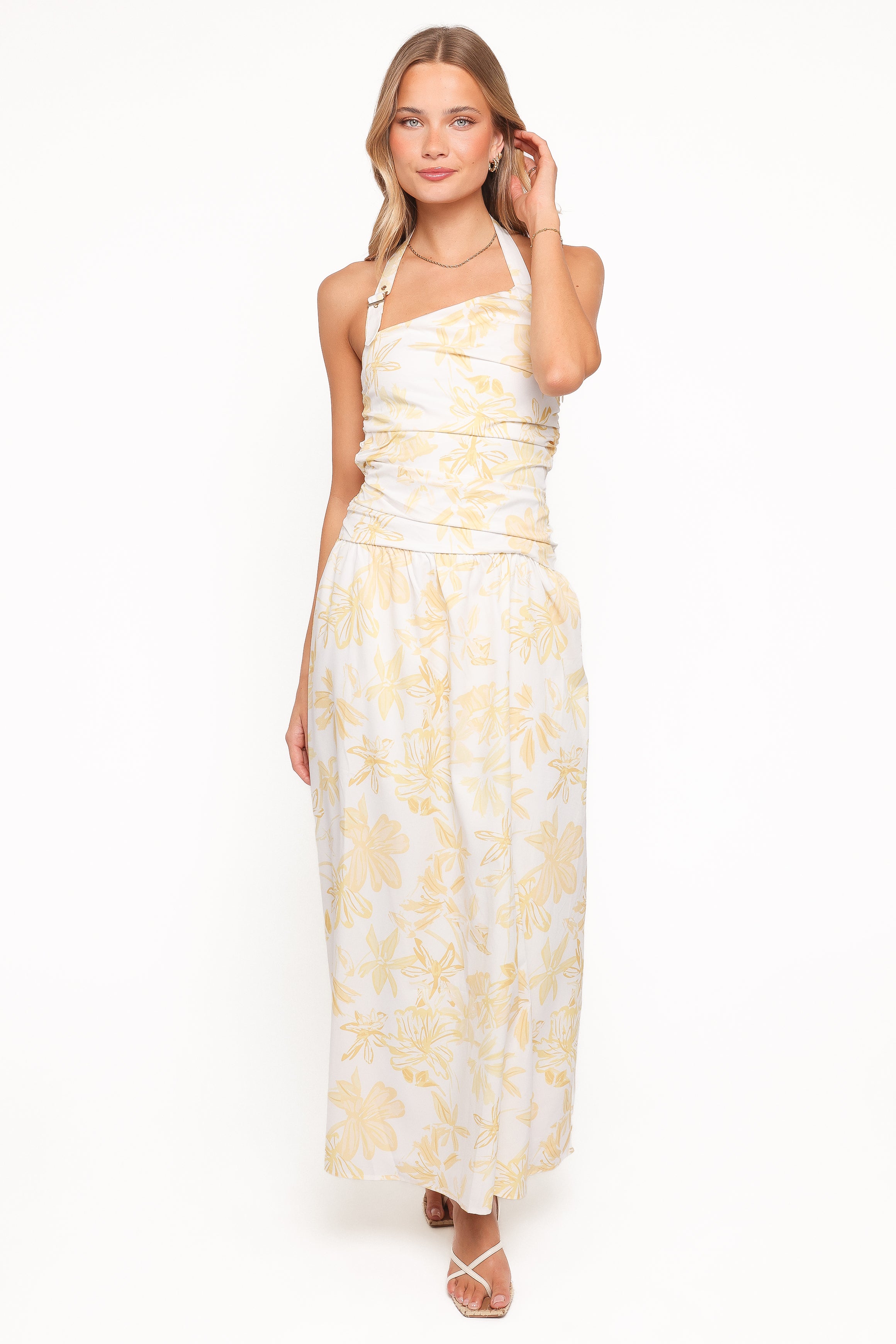 Petal and Pup USA DRESSES Jemma Halter Maxi Dress - Yellow Floral