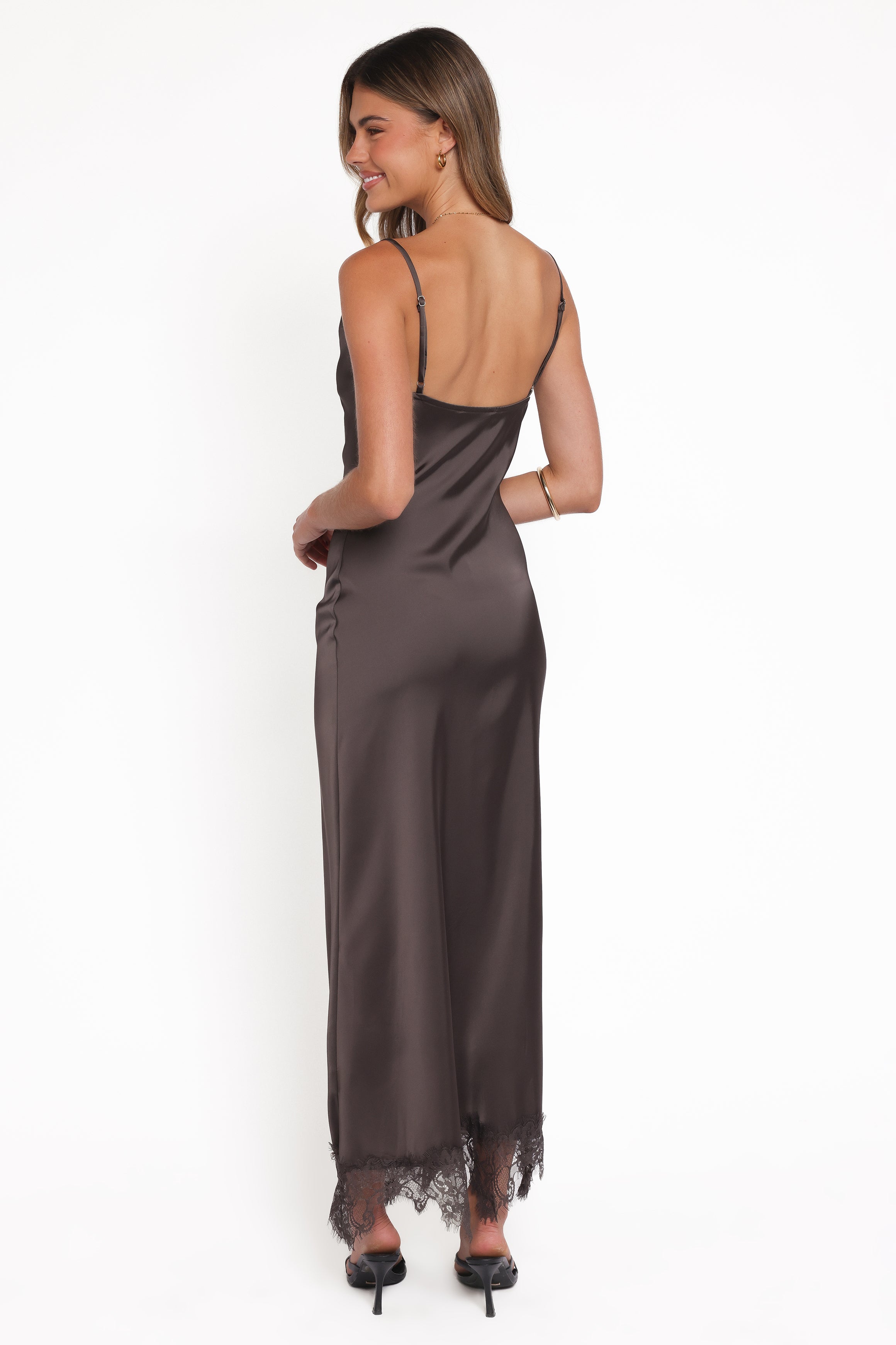 Petal and Pup USA DRESSES Jeneva Lace Midi Dress - Brown