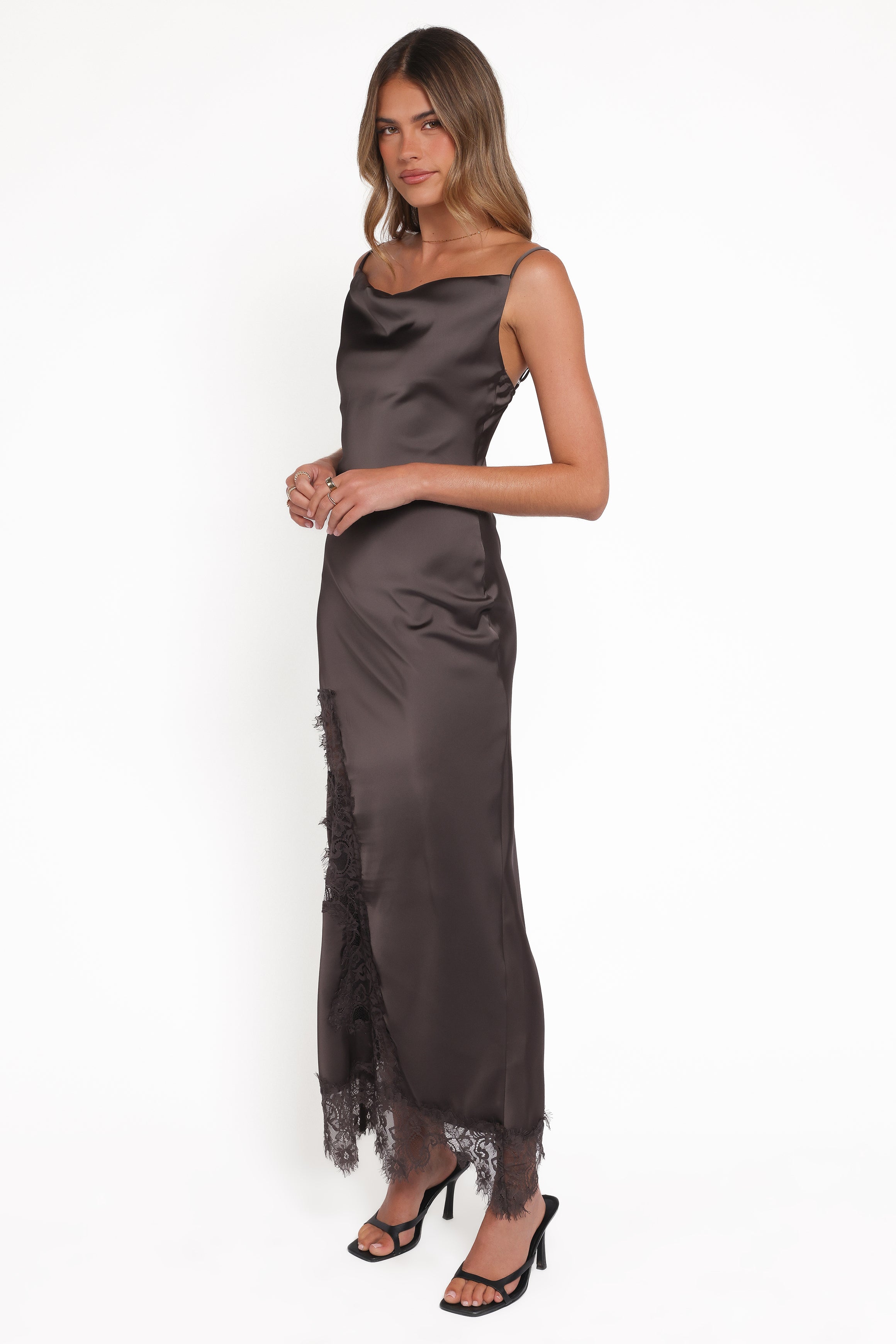 Petal and Pup USA DRESSES Jeneva Lace Midi Dress - Brown