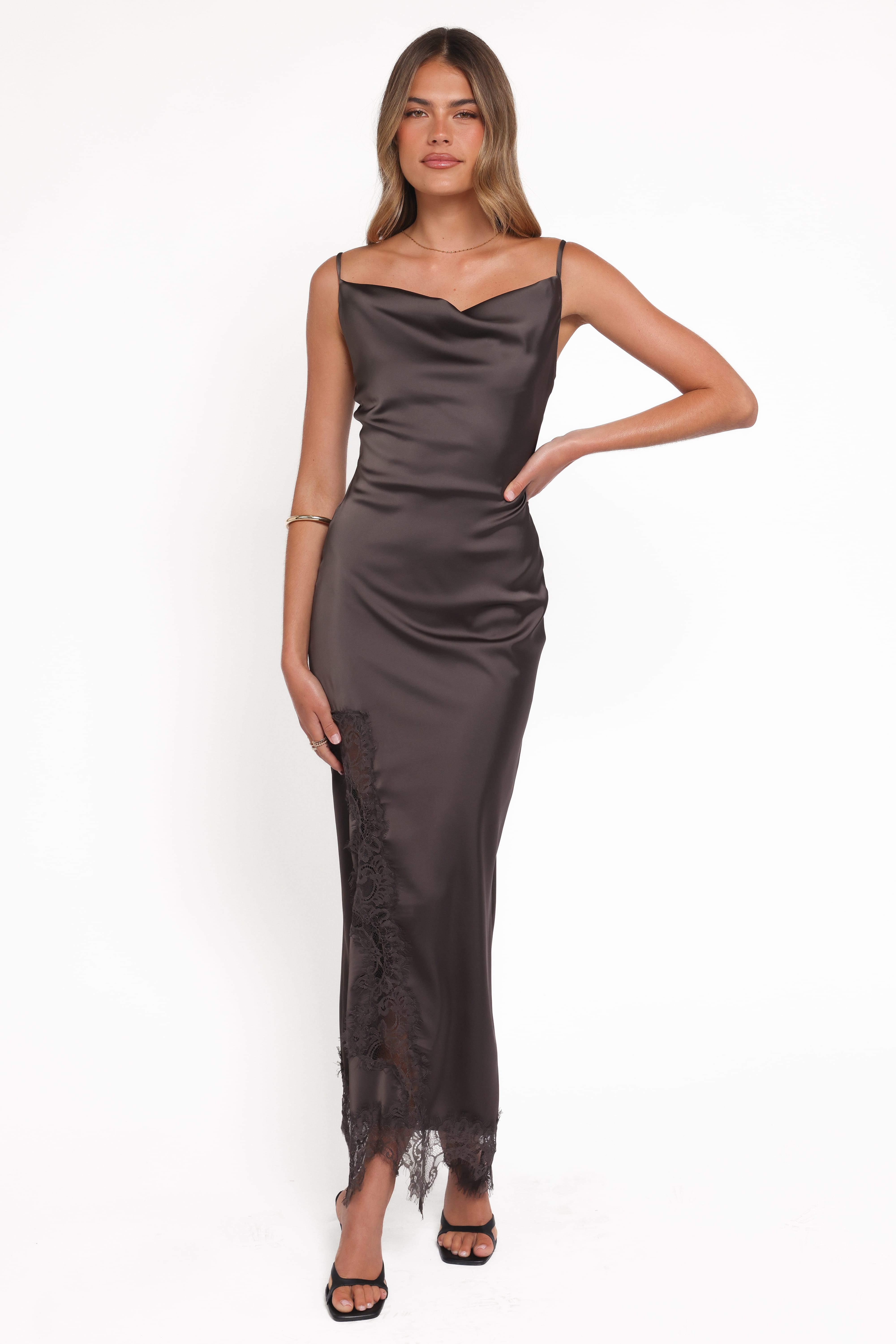 Petal and Pup USA DRESSES Jeneva Lace Midi Dress - Brown