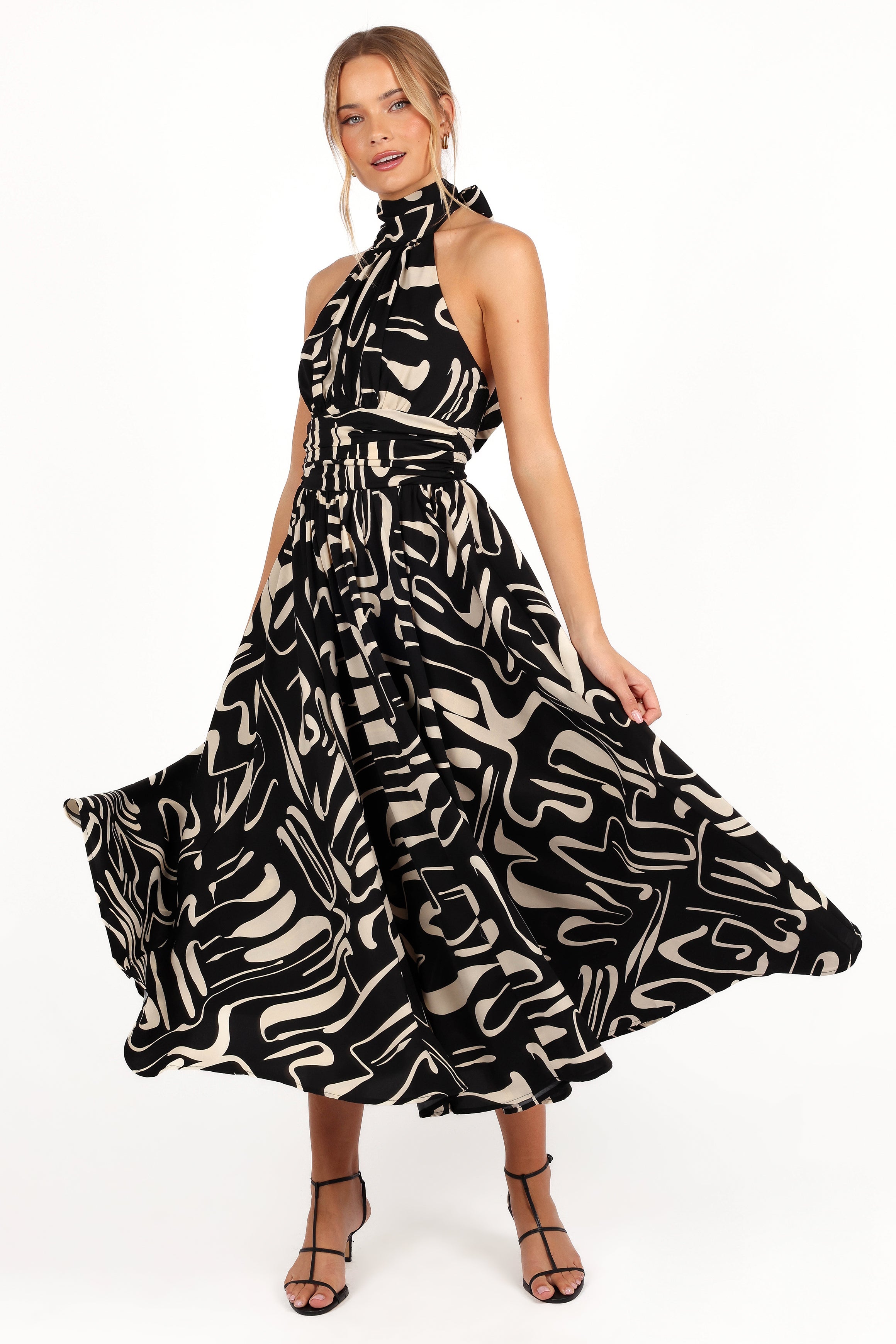 Petal and Pup USA DRESSES Jennifer Halterneck Maxi Dress - Black/White
