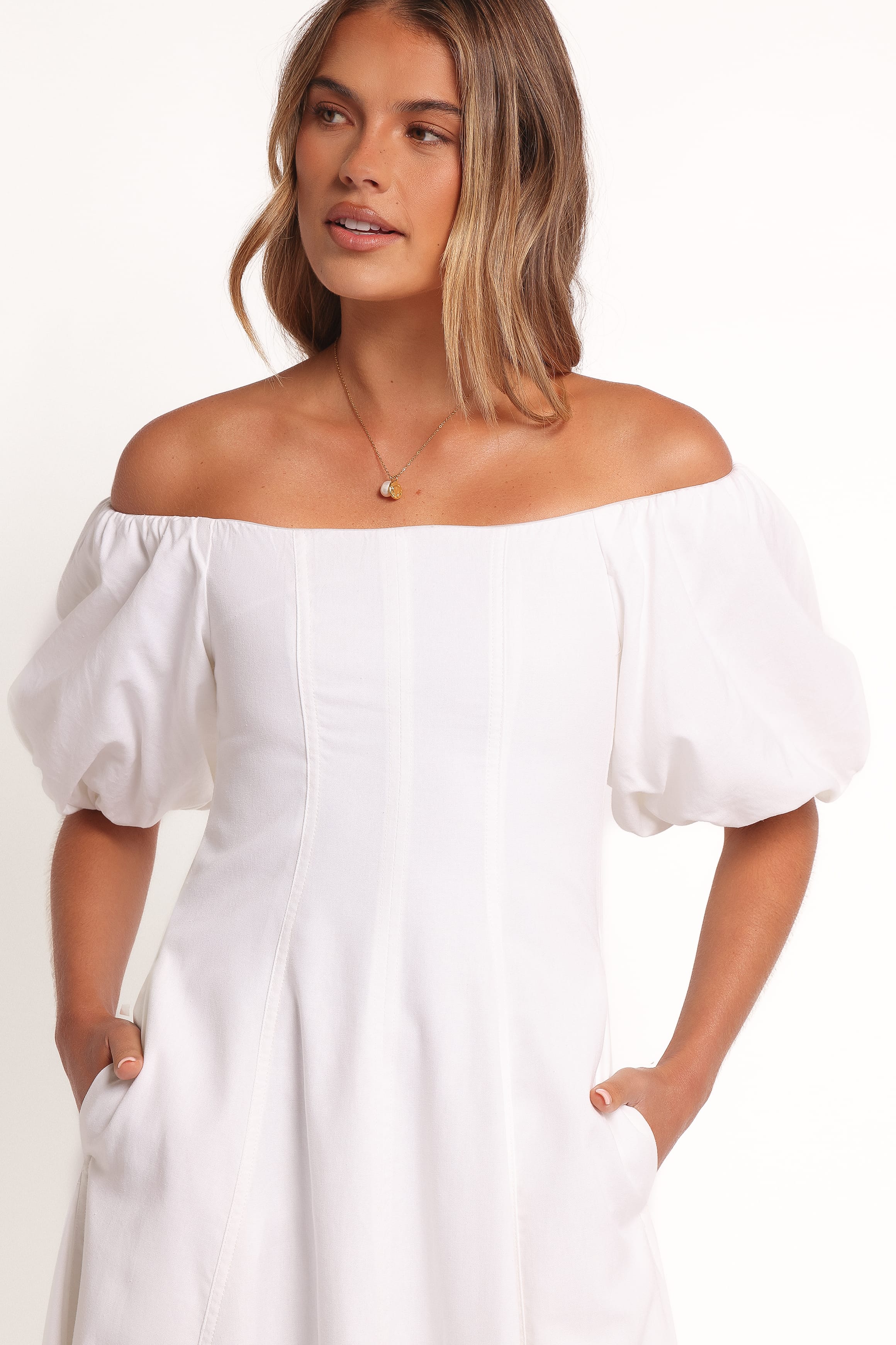 Petal and Pup USA DRESSES Jensen Off Shoulder Midi Dress - Ivory