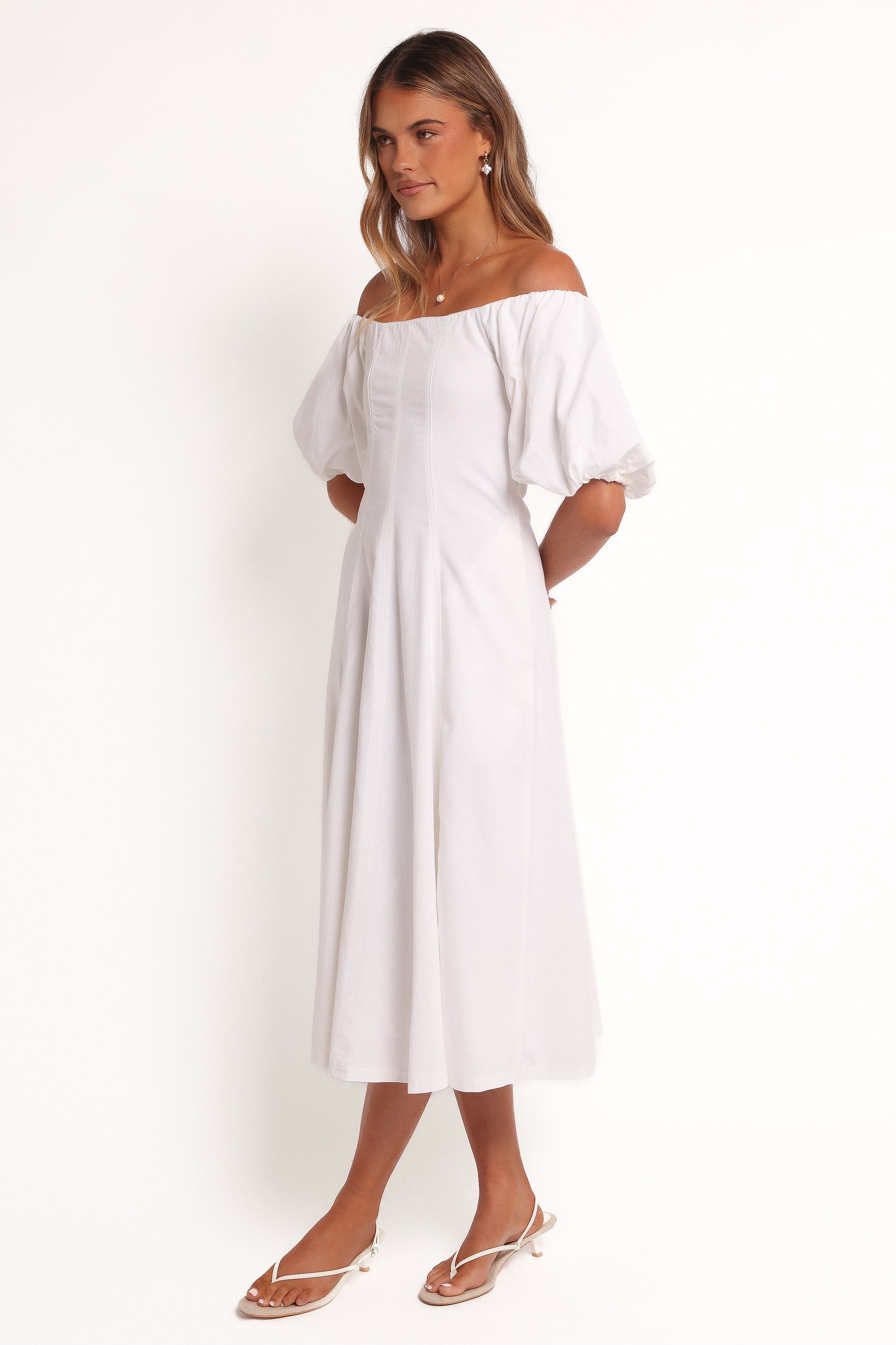 Petal and Pup USA DRESSES Jensen Off Shoulder Midi Dress - Ivory