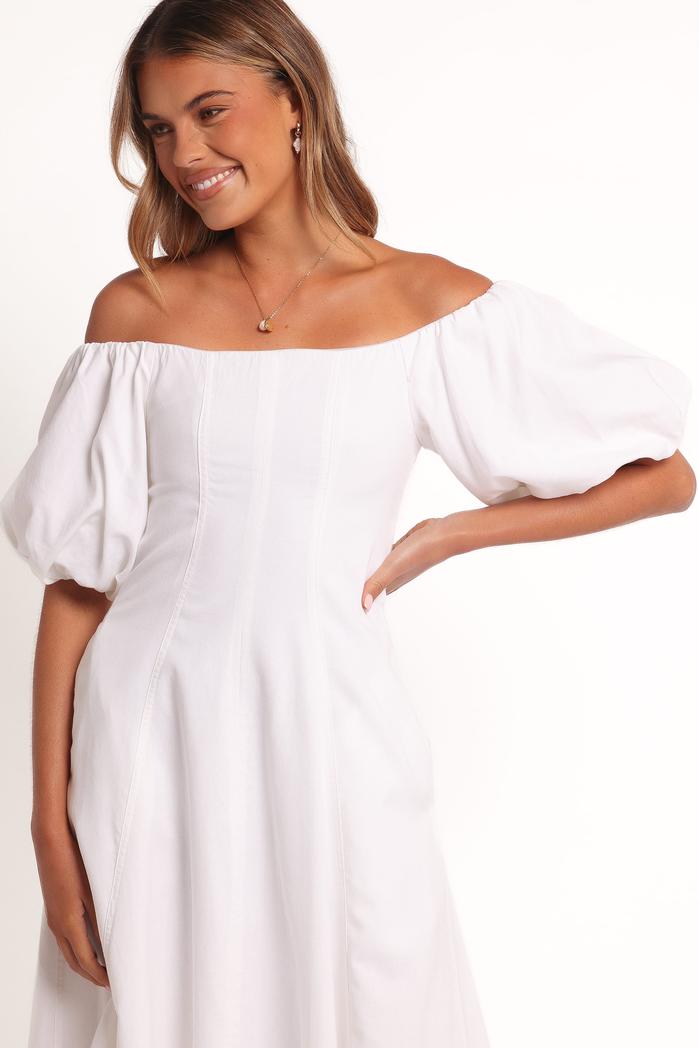 Petal and Pup USA DRESSES Jensen Off Shoulder Midi Dress - Ivory