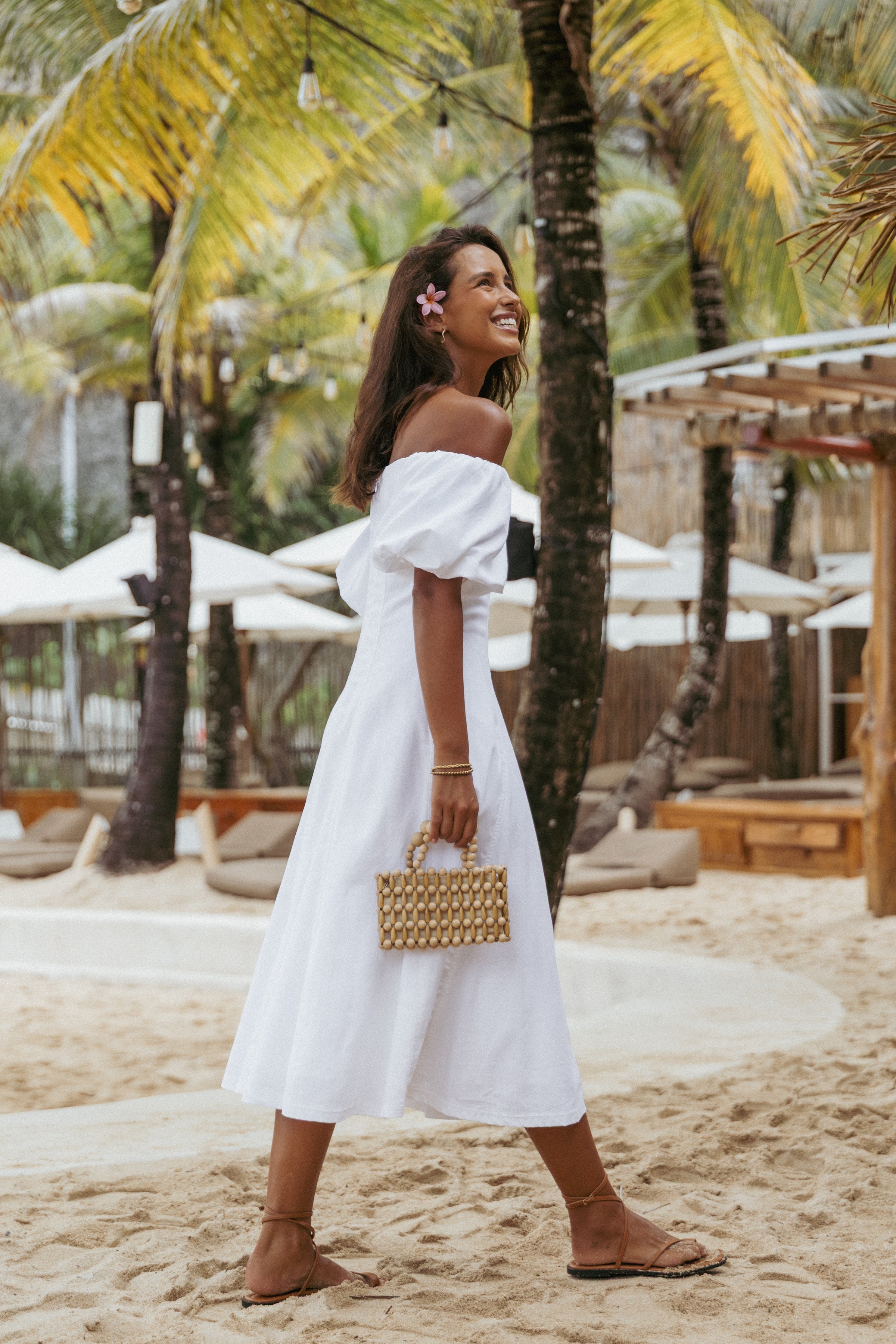 Petal and Pup USA DRESSES Jensen Off Shoulder Midi Dress - Ivory