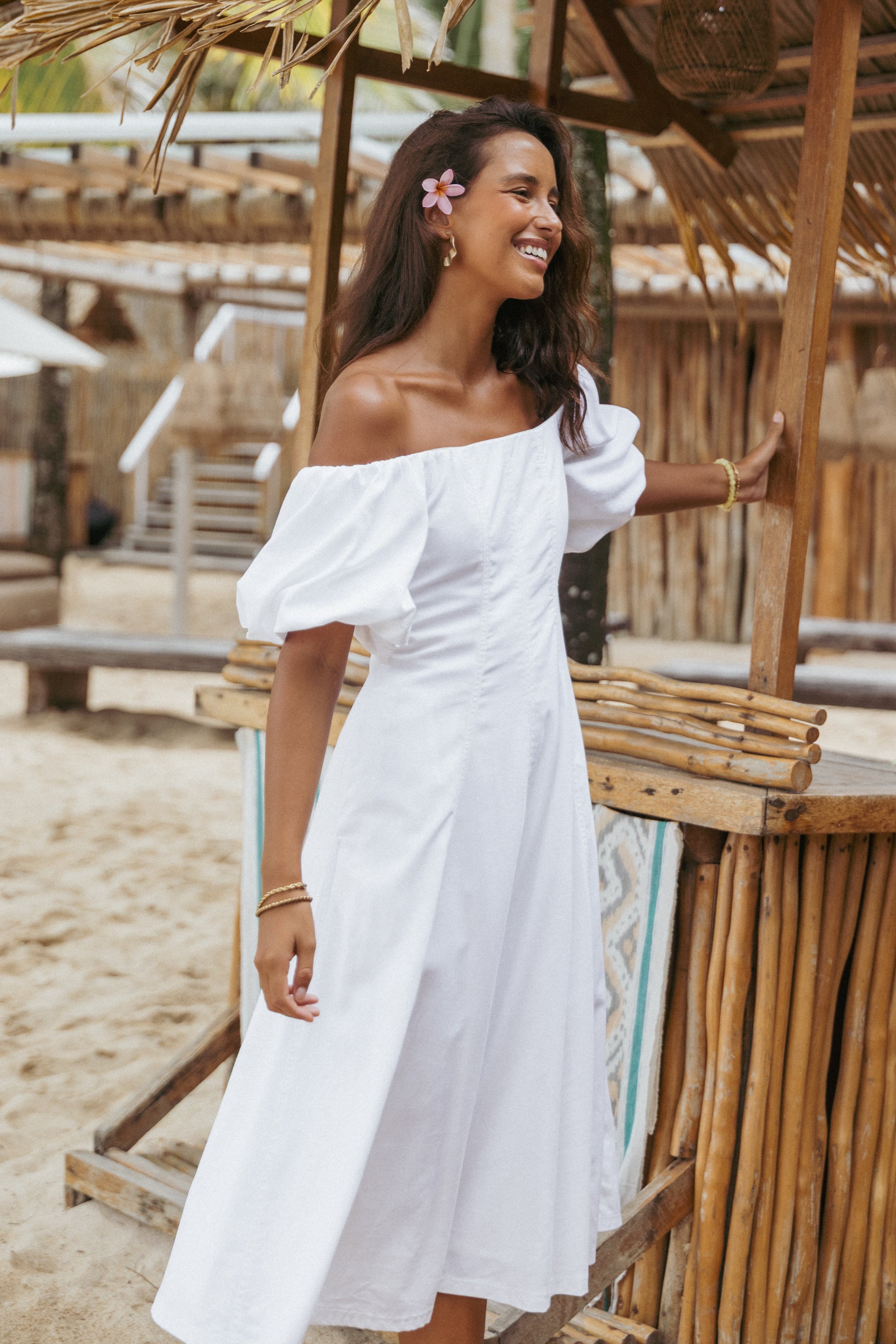 Petal and Pup USA DRESSES Jensen Off Shoulder Midi Dress - Ivory
