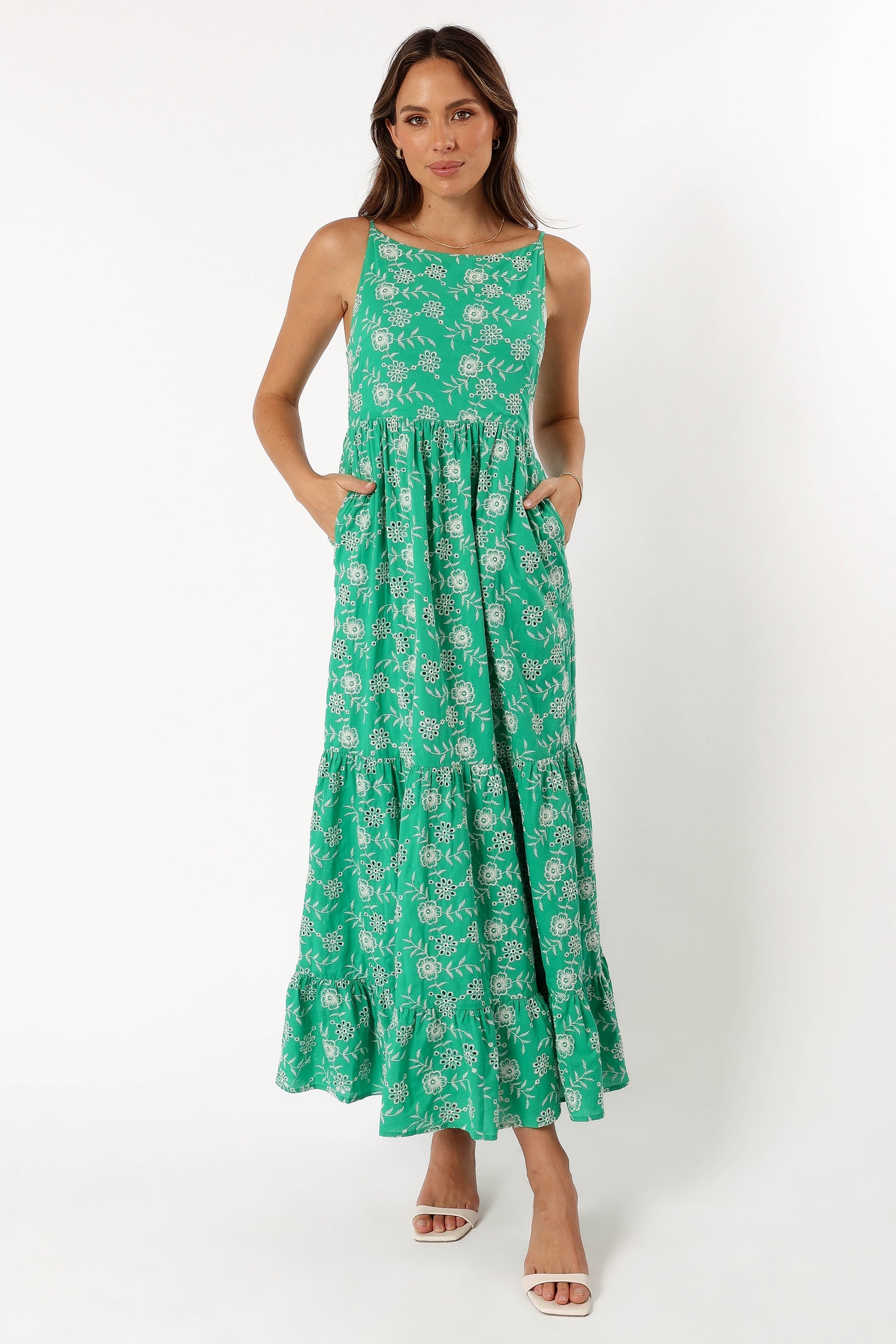 Petal and Pup USA DRESSES Jenson Maxi Dress - Green Eyelet