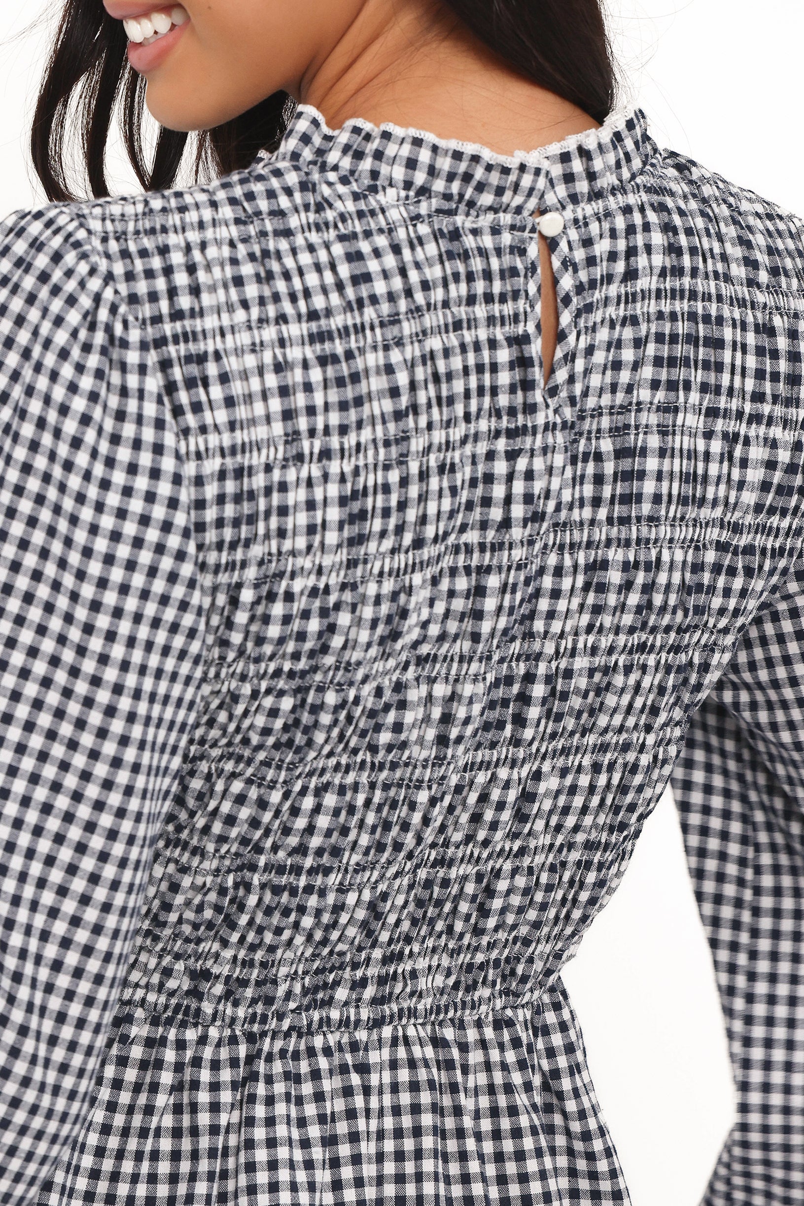 Petal and Pup USA DRESSES Jessen Long Sleeve Mini Dress - Navy Gingham