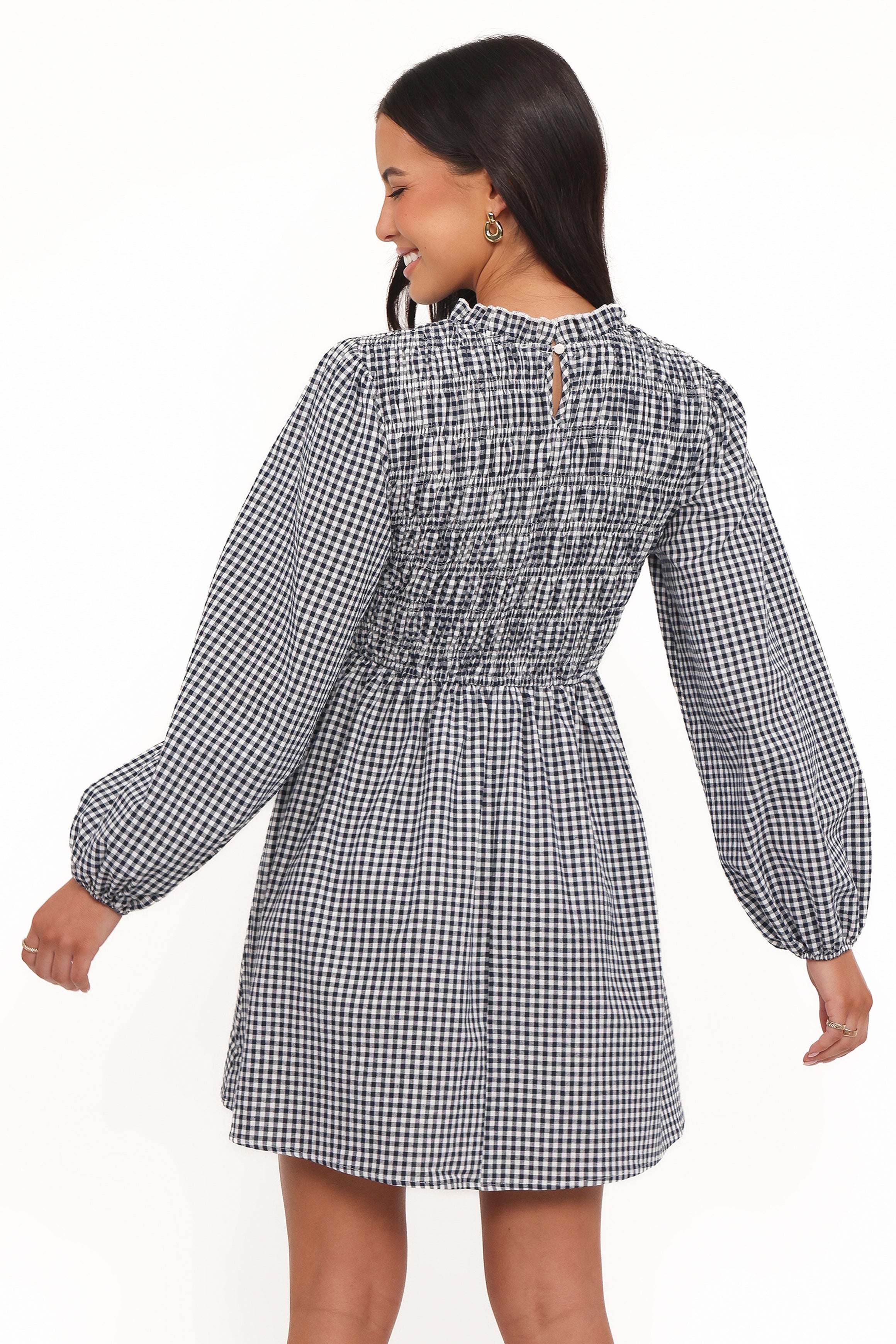 Petal and Pup USA DRESSES Jessen Long Sleeve Mini Dress - Navy Gingham