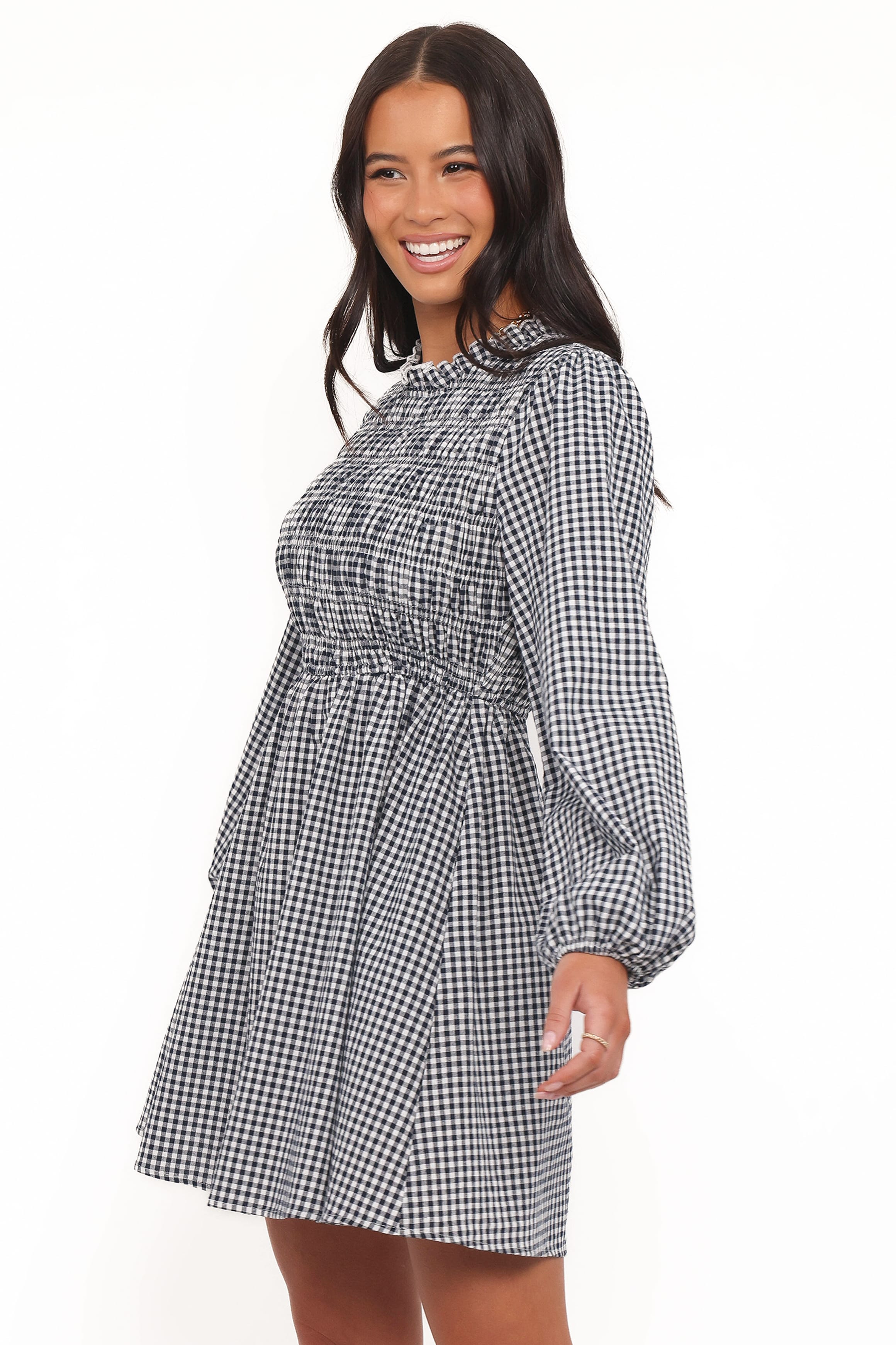 Petal and Pup USA DRESSES Jessen Long Sleeve Mini Dress - Navy Gingham
