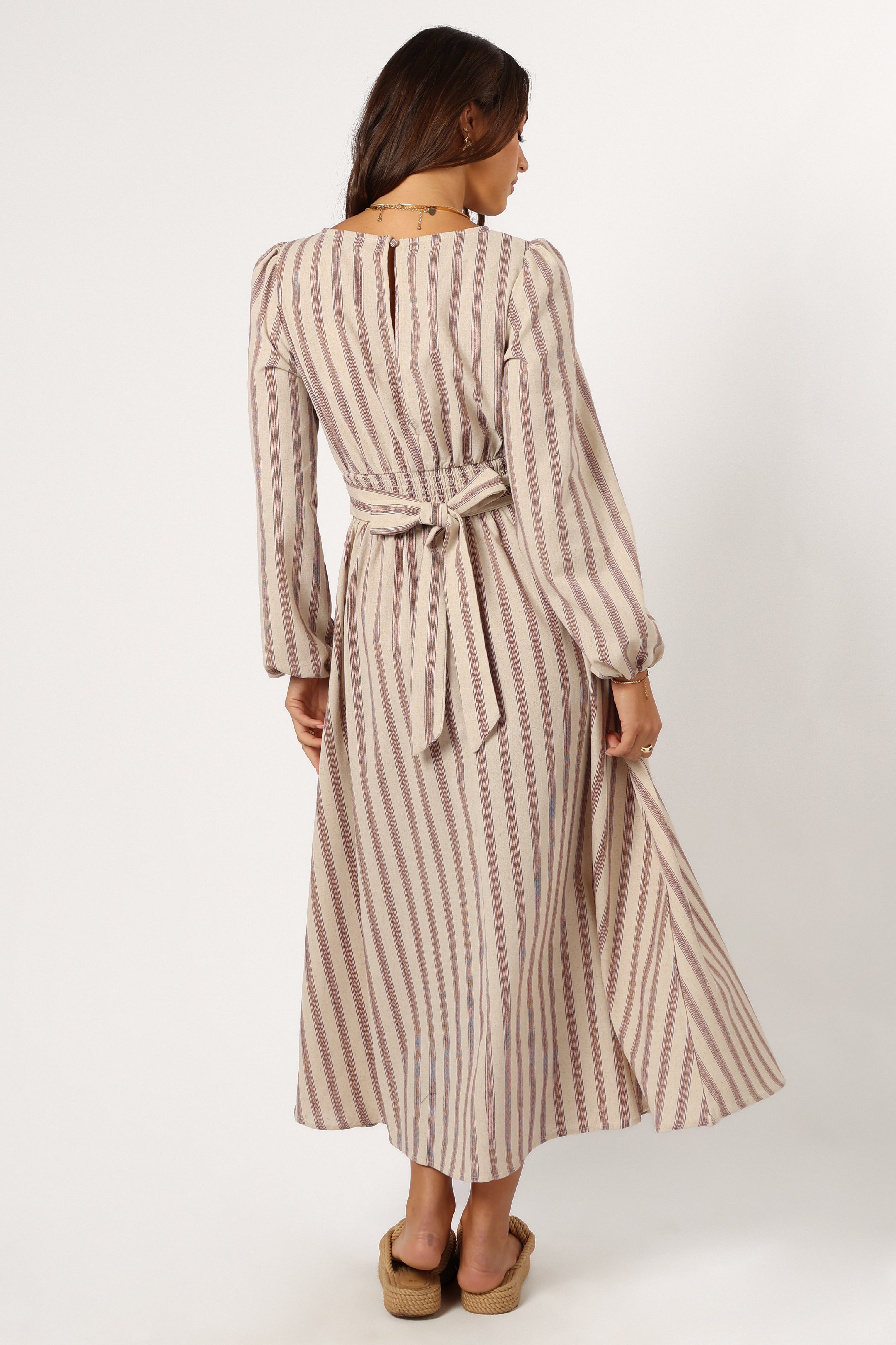 Petal and Pup USA DRESSES Jimi Long Sleeve Maxi Dress - Brown Stripe