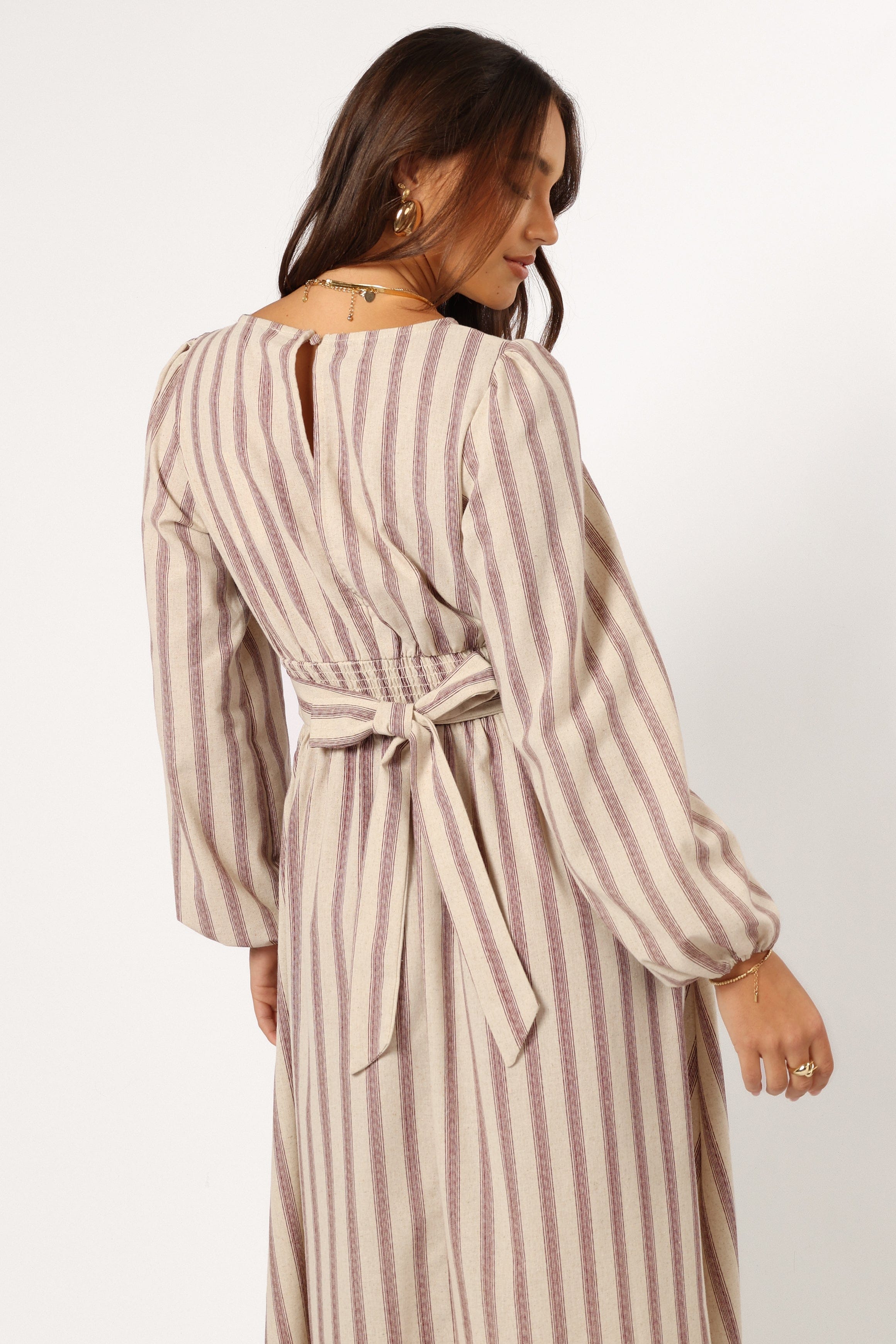 Petal and Pup USA DRESSES Jimi Long Sleeve Maxi Dress - Brown Stripe