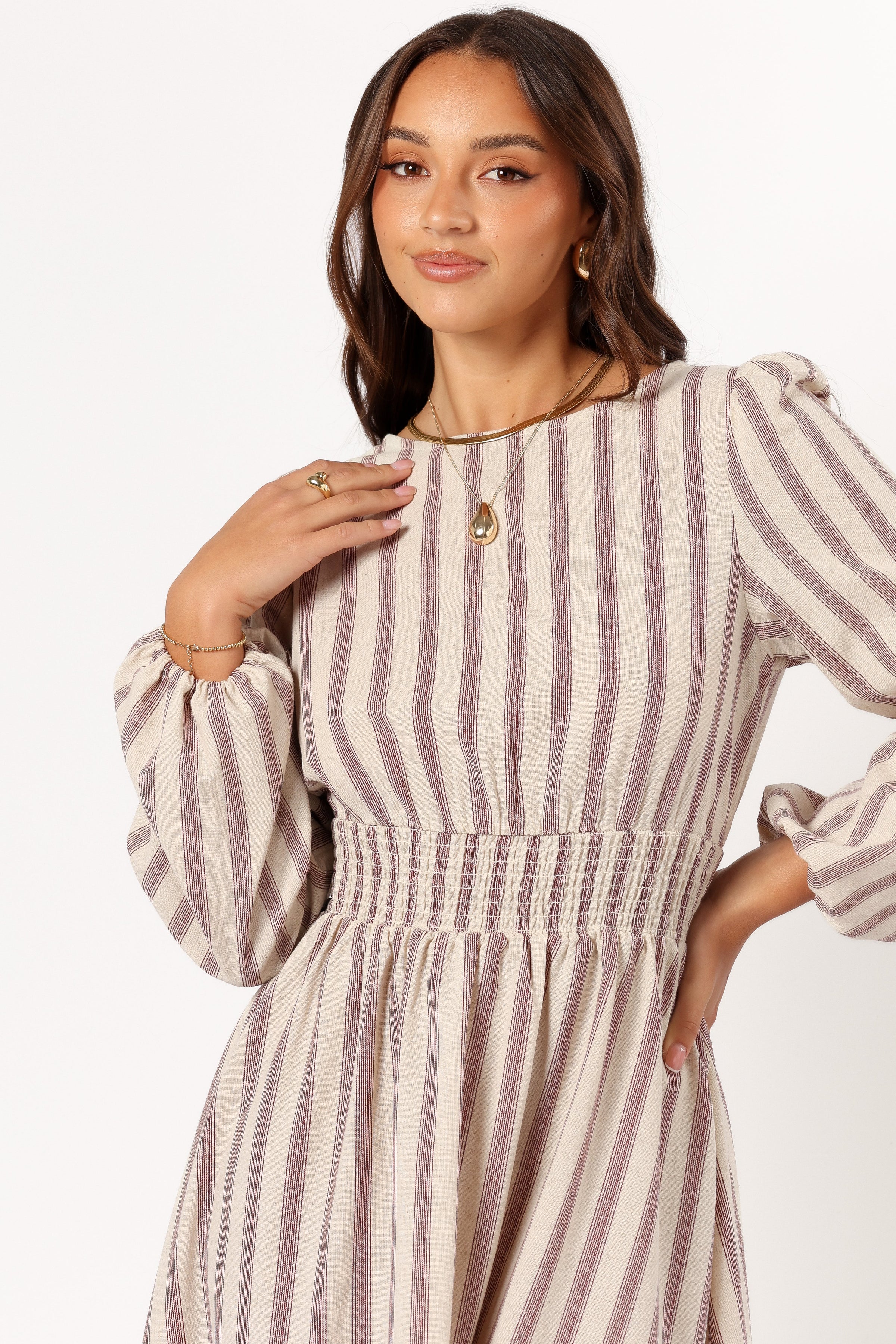 Petal and Pup USA DRESSES Jimi Long Sleeve Maxi Dress - Brown Stripe