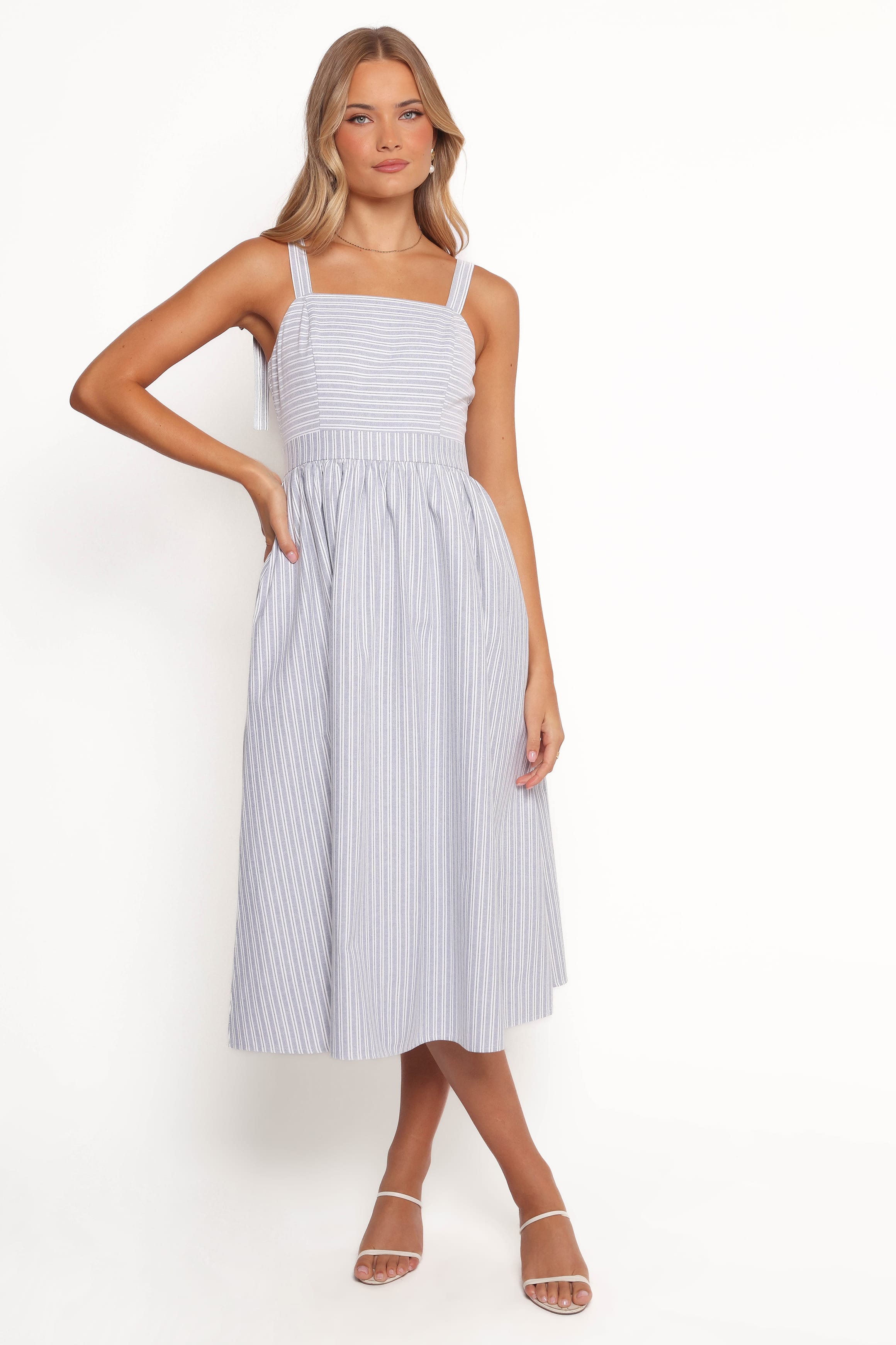 Petal and Pup USA DRESSES Johanna Midi Dress - Grey/White (Hold for Rack)