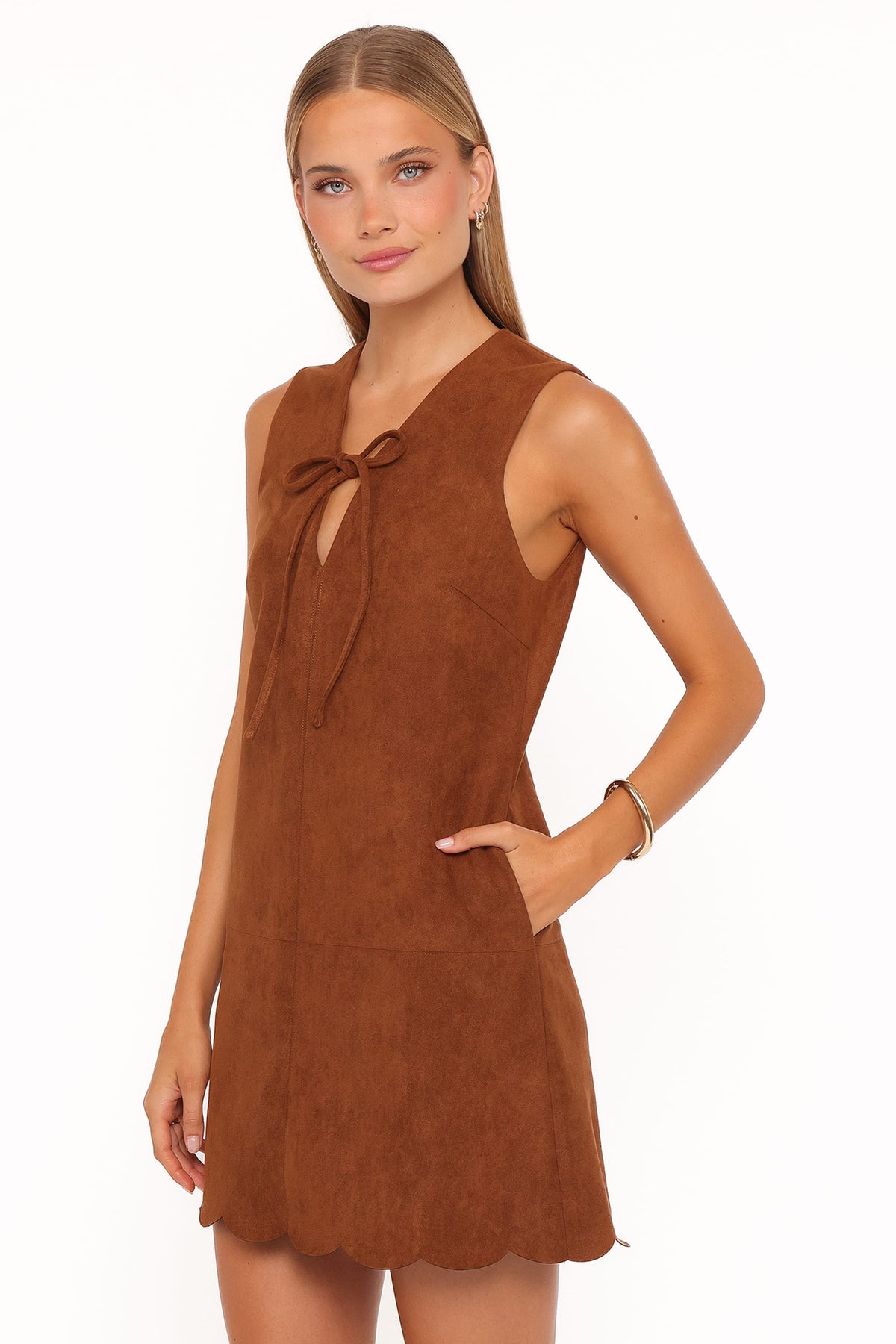 Petal and Pup USA DRESSES Jonty Scallop Hem Mini Dress - Copper Tan