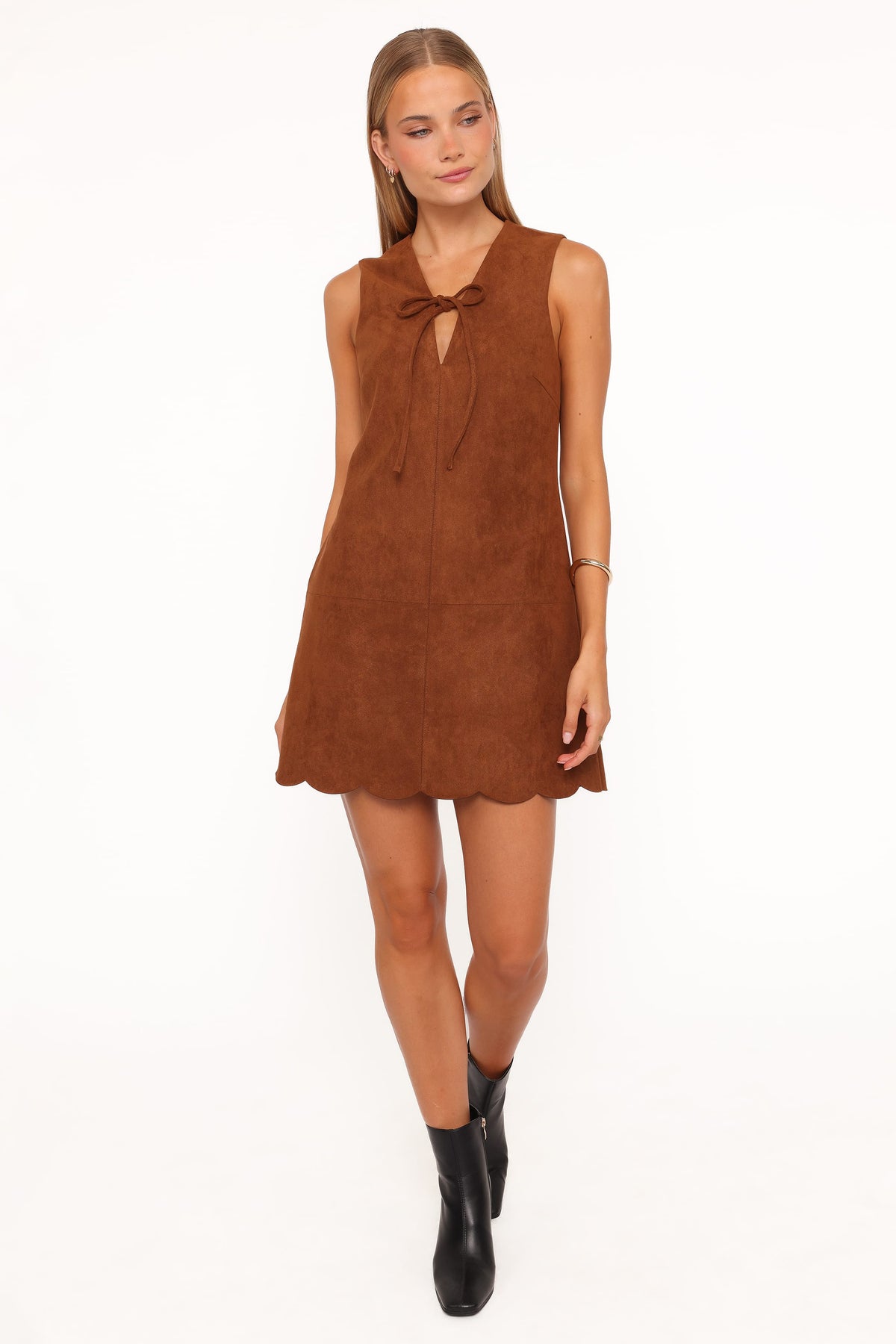 Petal and Pup USA DRESSES Jonty Scallop Hem Mini Dress - Copper Tan