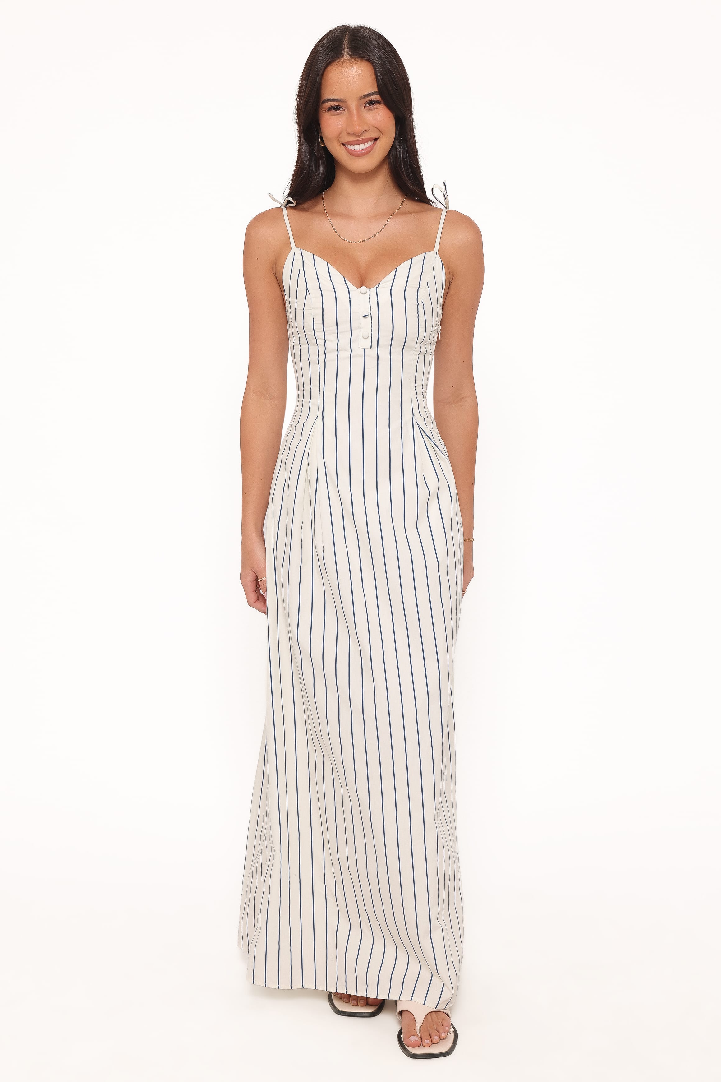 Petal and Pup USA DRESSES Jordin Maxi Dress - Ivory/Blue Stripe