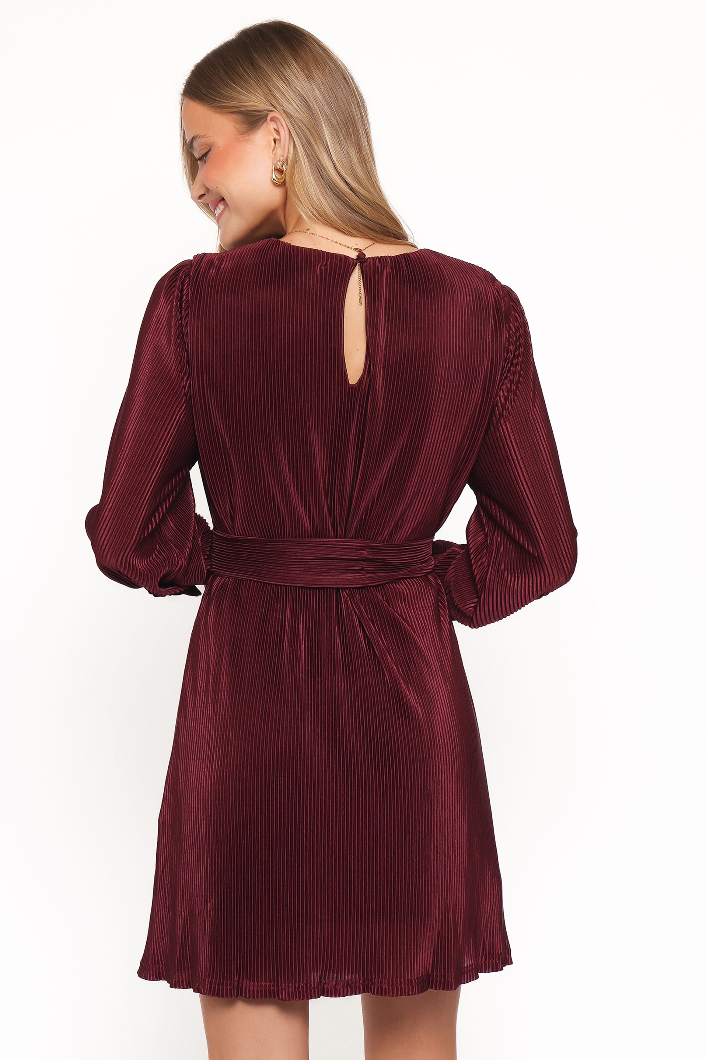 Petal and Pup USA DRESSES Joy Plisse Mini Dress - Burgundy