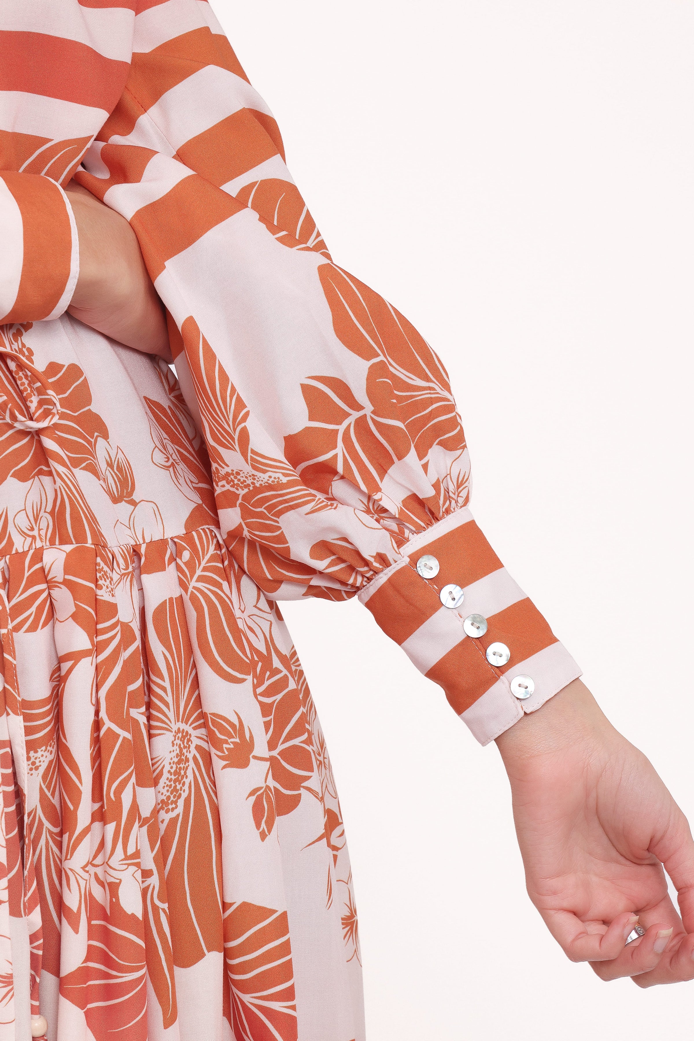 Petal and Pup USA DRESSES Jules Long Sleeve Dress - White/Orange