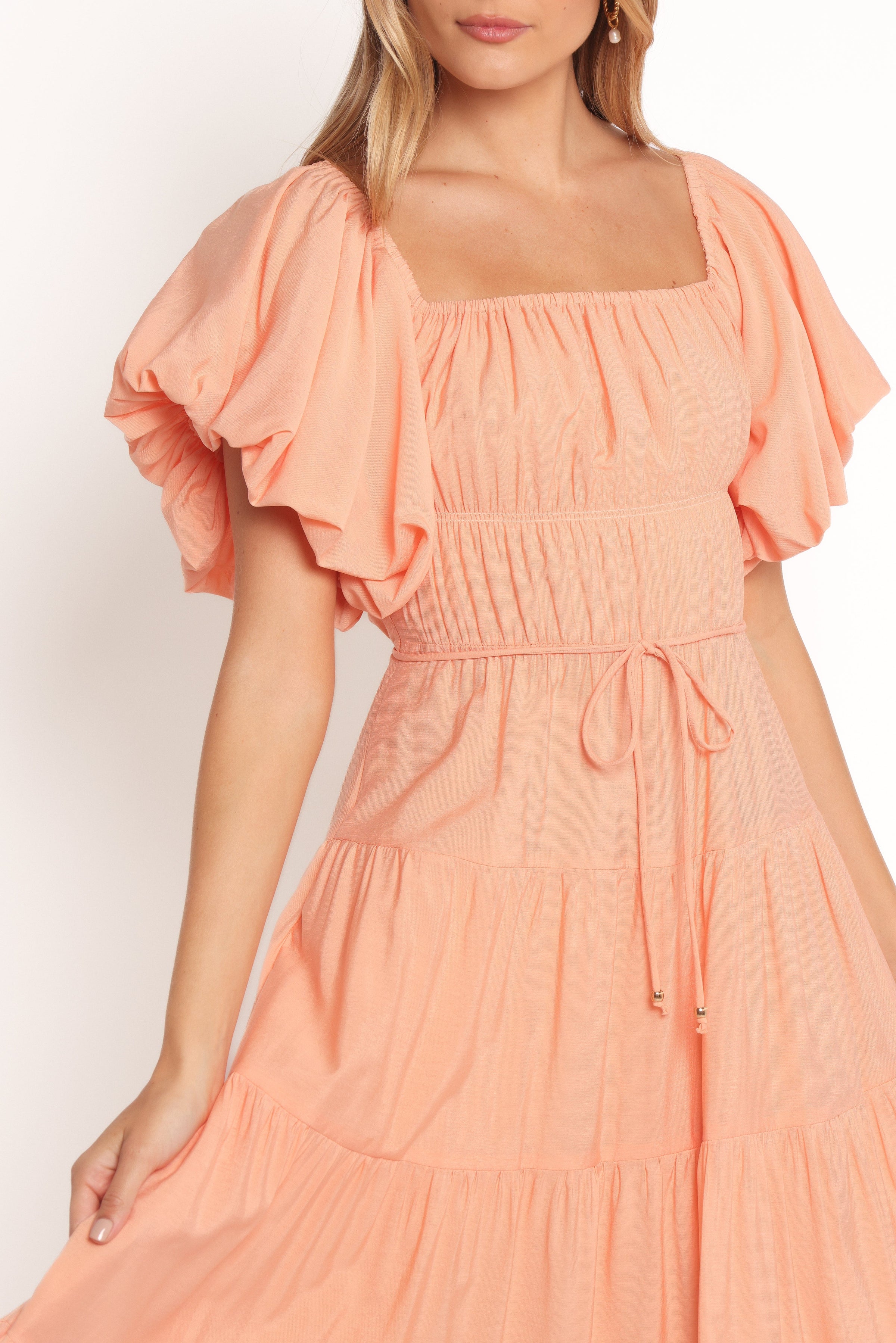Petal and Pup USA DRESSES Julie Off Shoulder Midi Dress - Peach (Hold for Rack)