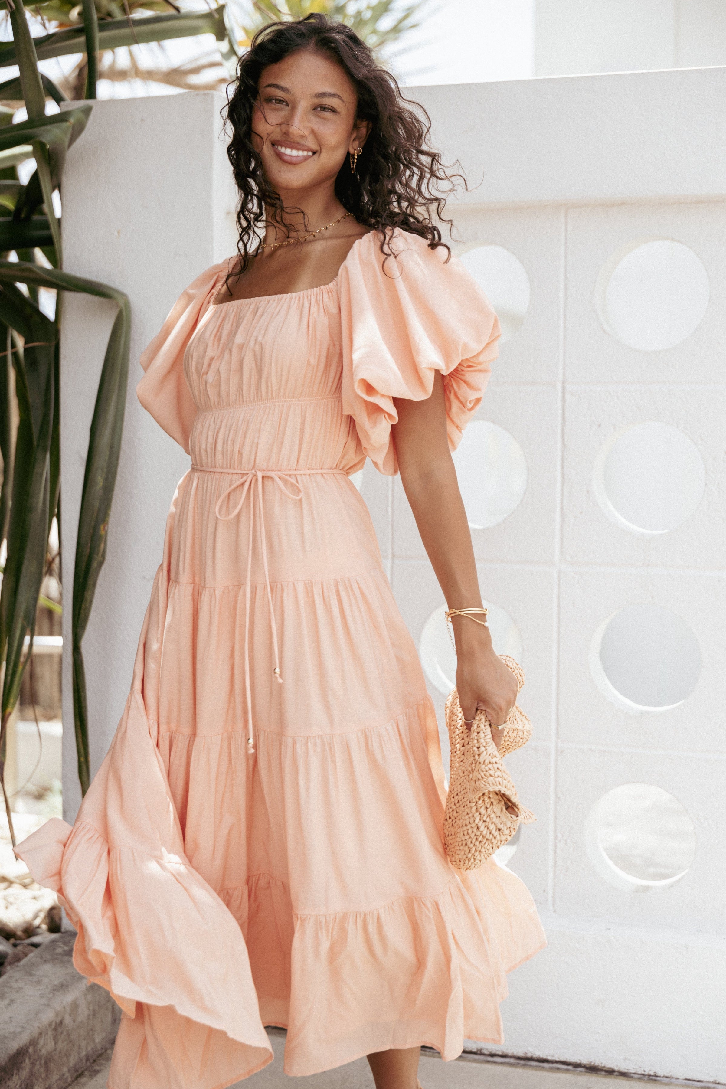 Petal and Pup USA DRESSES Julie Off Shoulder Midi Dress - Peach (Hold for Rack)