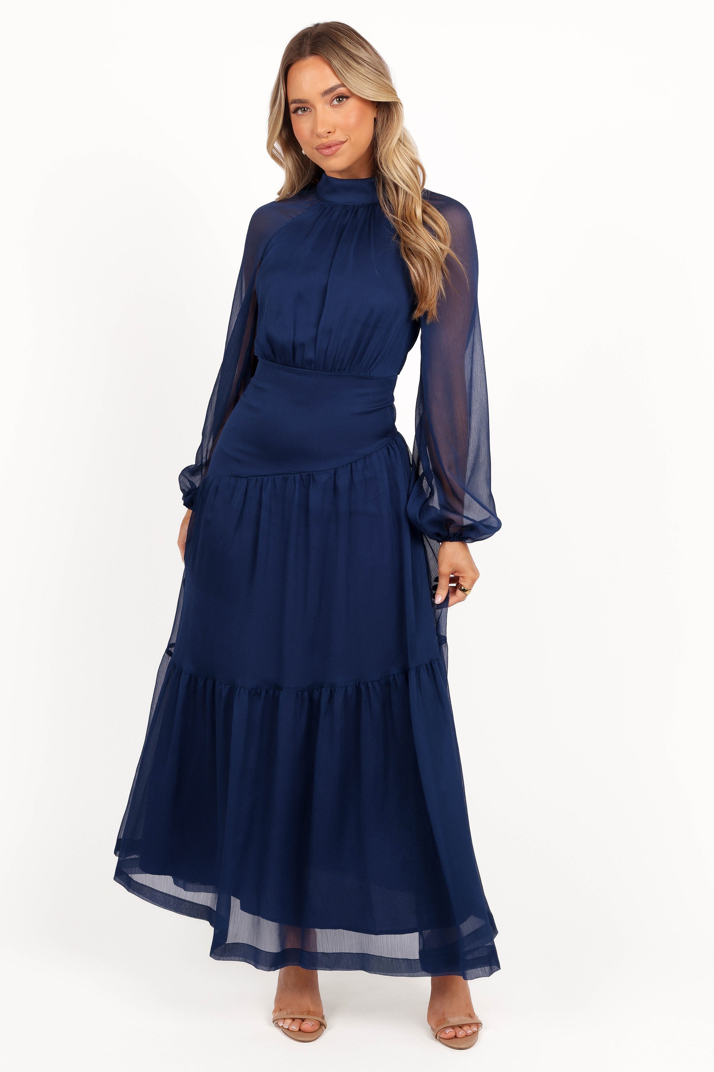 Petal and Pup USA DRESSES Julip Sheer Long Sleeve Maxi Dress - Navy