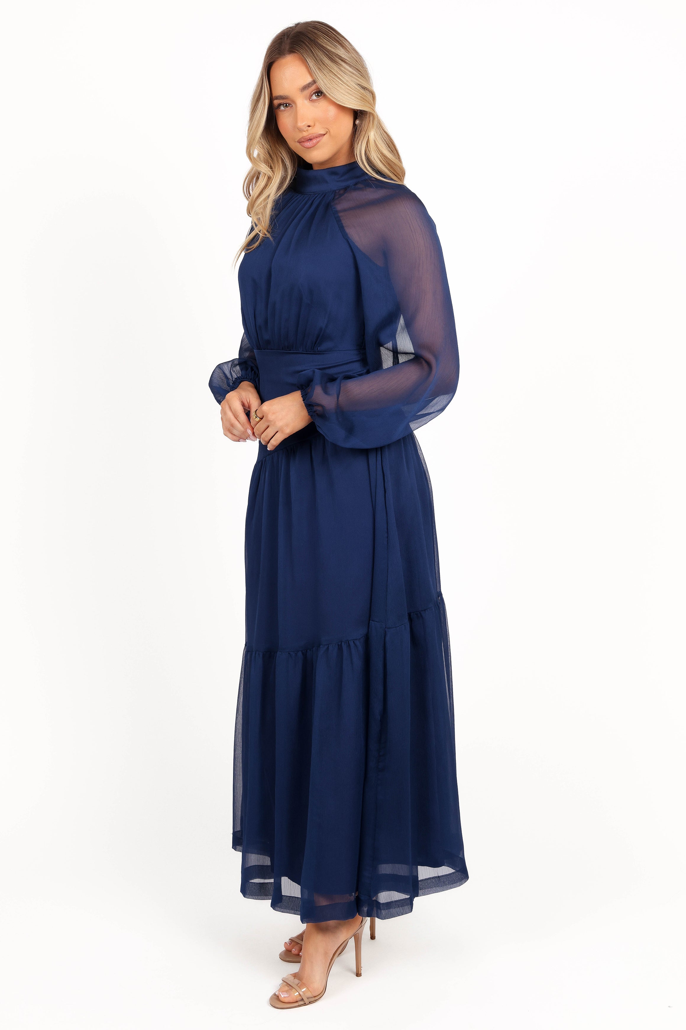 Petal and Pup USA DRESSES Julip Sheer Long Sleeve Maxi Dress - Navy
