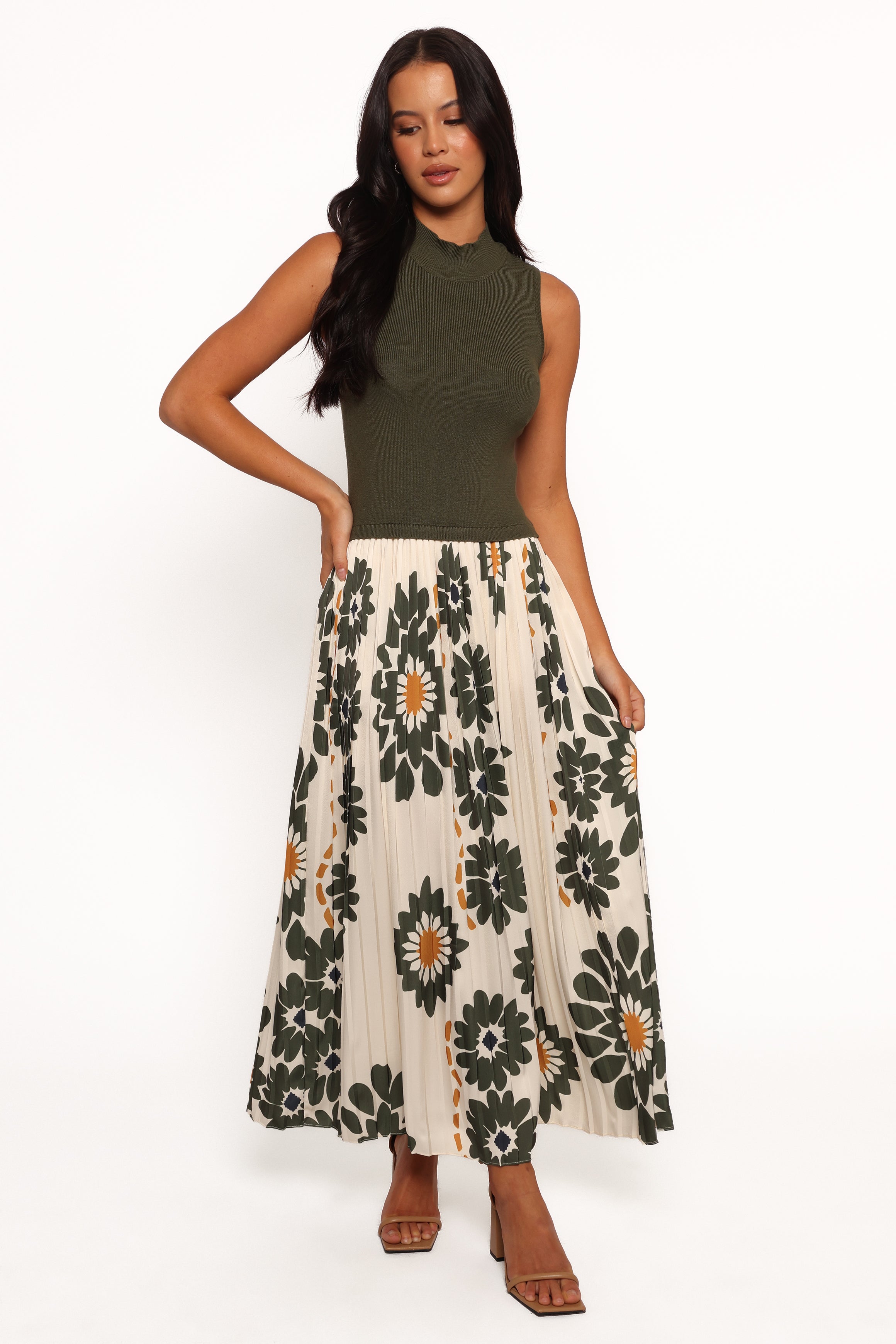 Petal and Pup USA DRESSES June Midi Dress - Cream/Olive