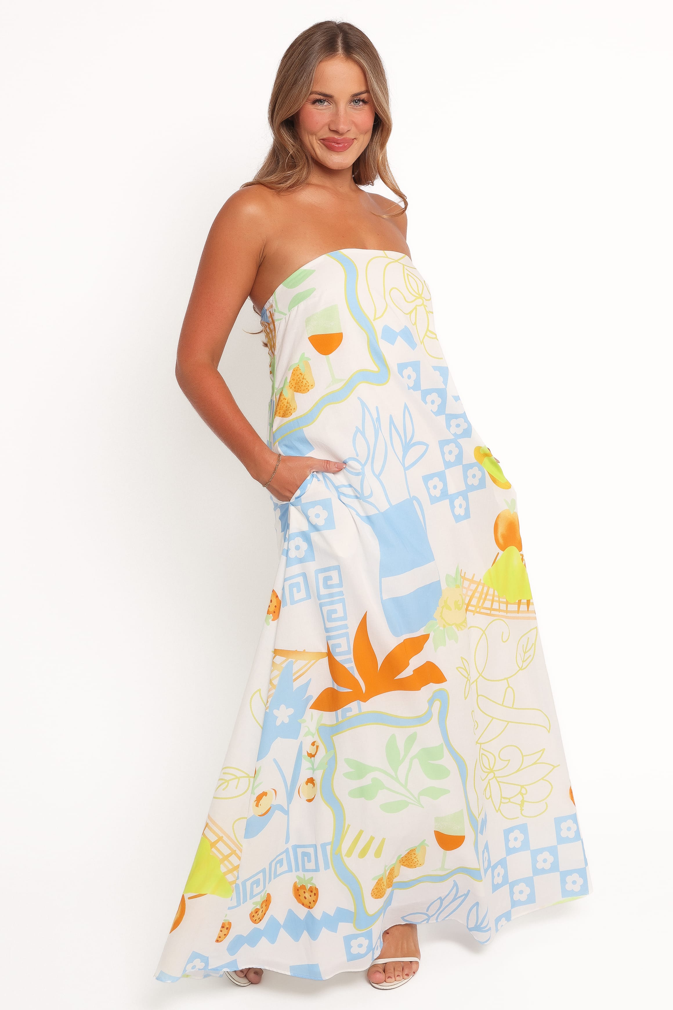 Petal and Pup USA DRESSES Kaelani Strapless Maxi Dress - Multi Print