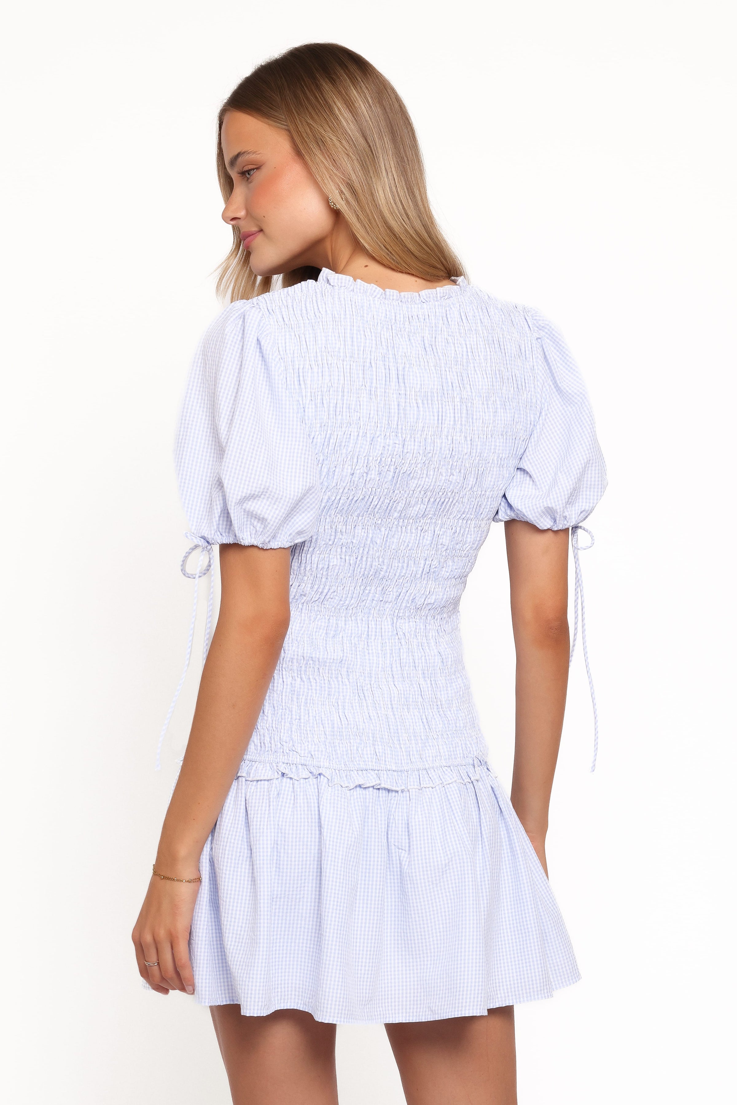 Petal and Pup USA DRESSES Kaelyn Gather Mini Dress - Blue Gingham