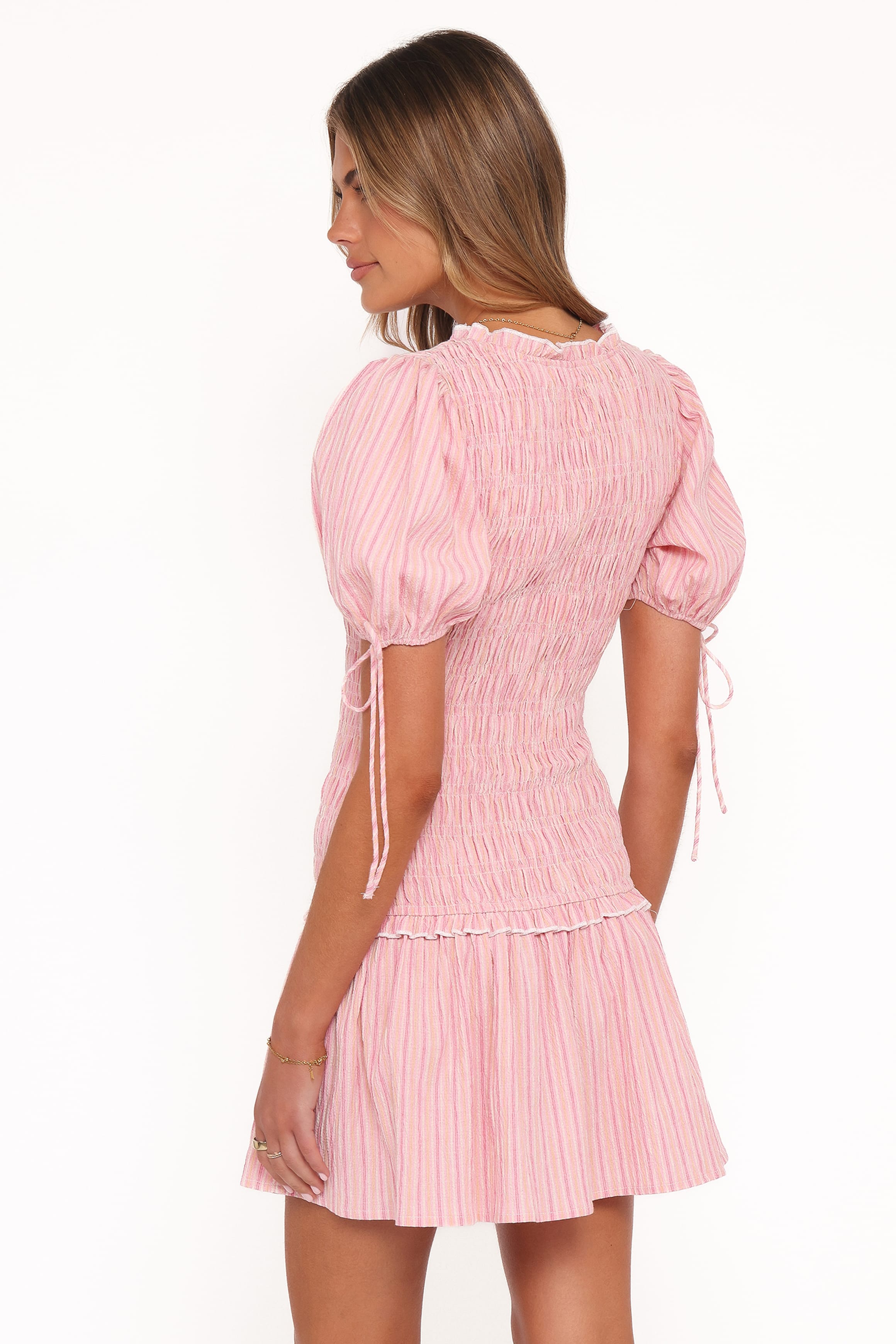 Petal and Pup USA DRESSES Kaelyn Gather Mini Dress - Pink Stripe