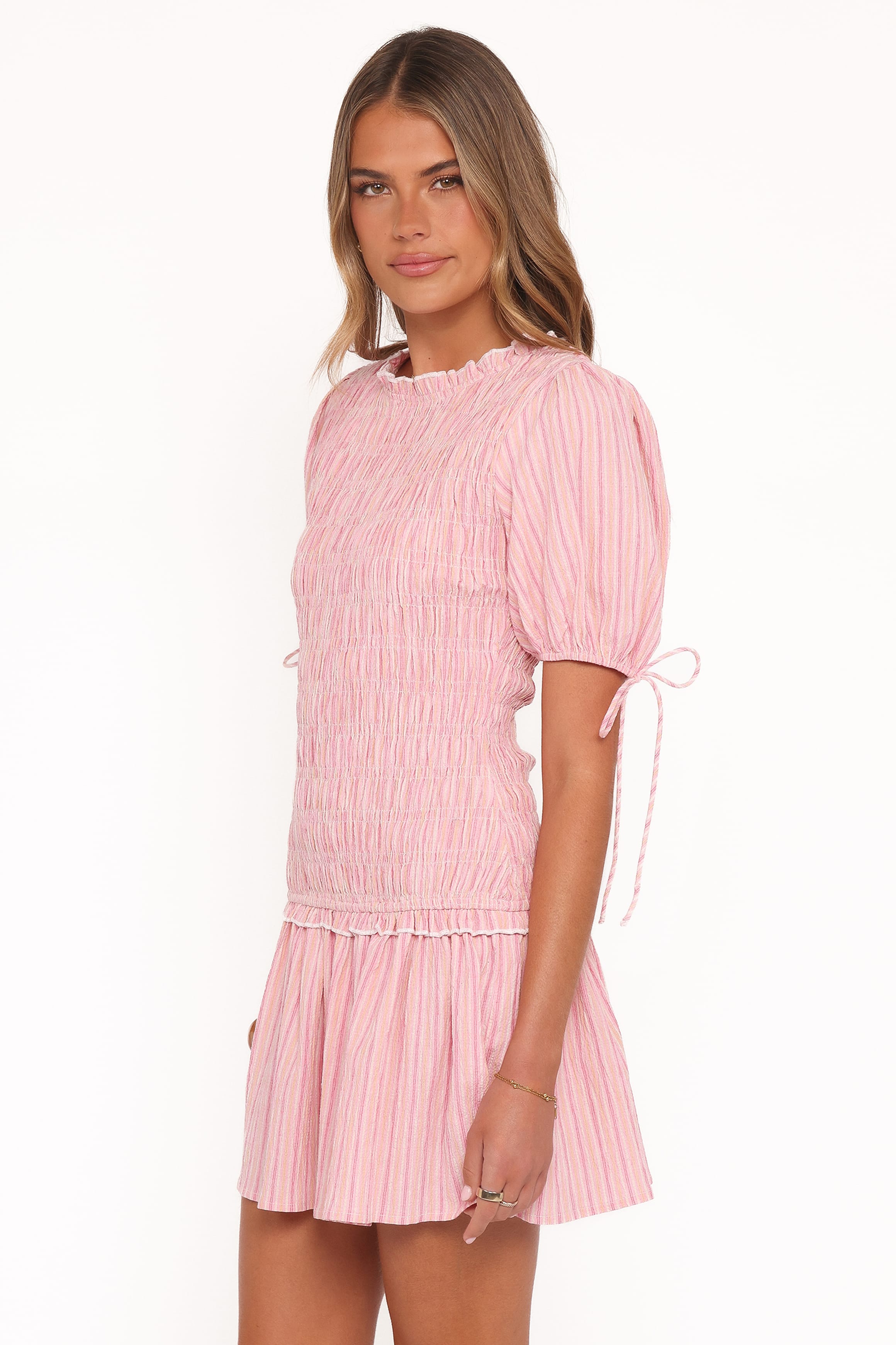 Petal and Pup USA DRESSES Kaelyn Gather Mini Dress - Pink Stripe