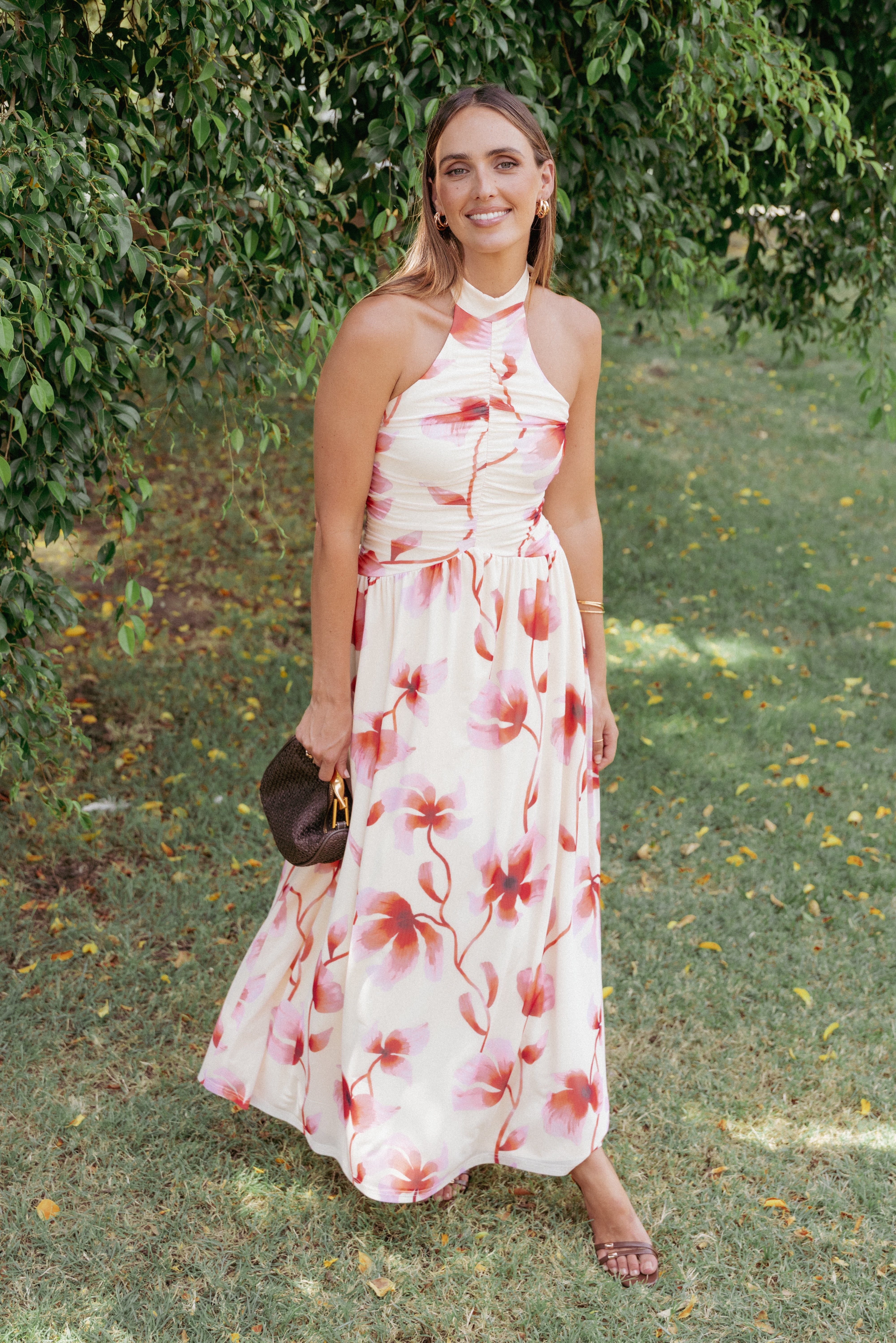 Petal and Pup USA DRESSES Kaira Halterneck Maxi Dress - Pink Floral