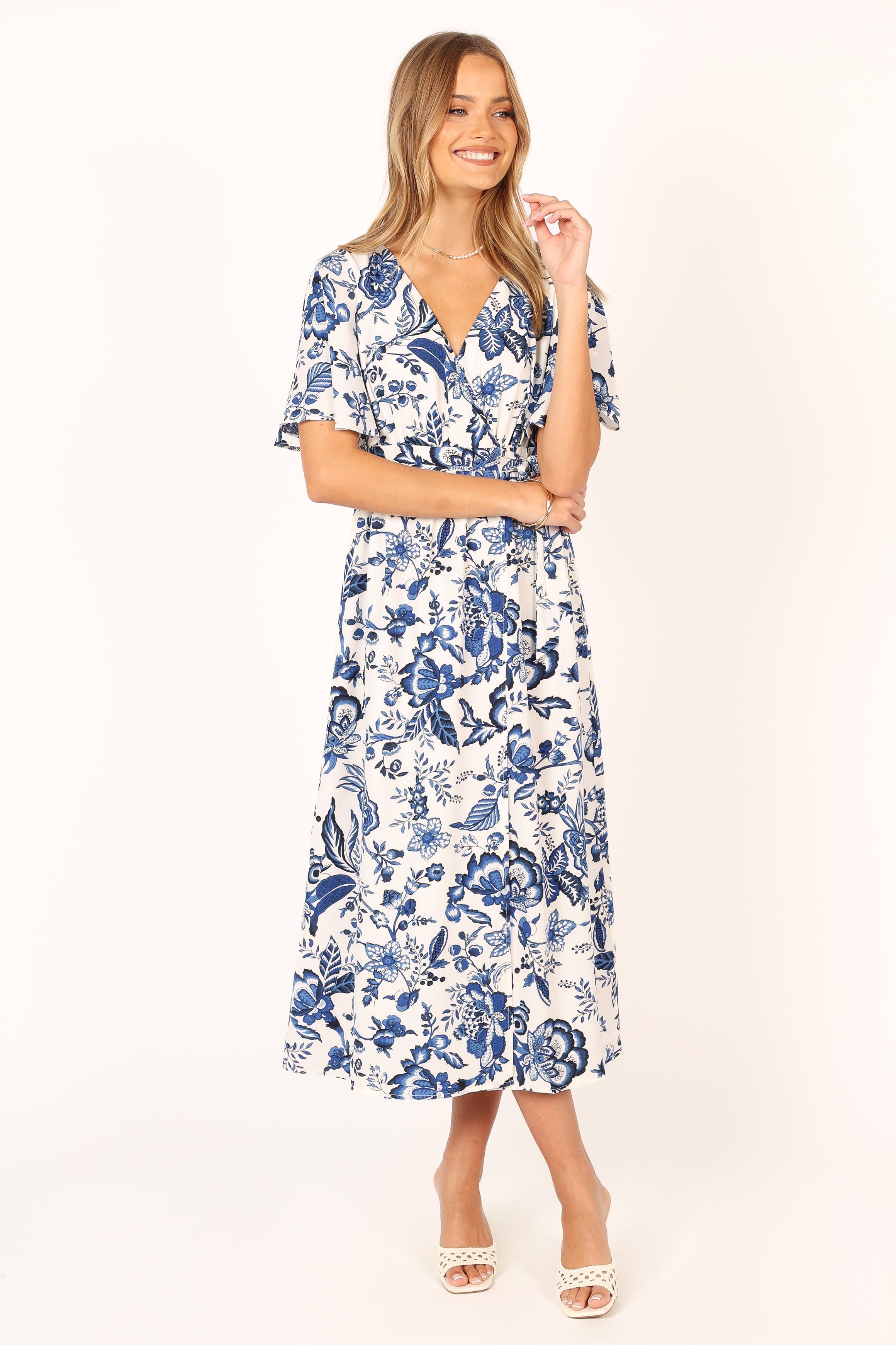 Petal and Pup USA DRESSES Kaleen Midi Wrap Dress - White Blue