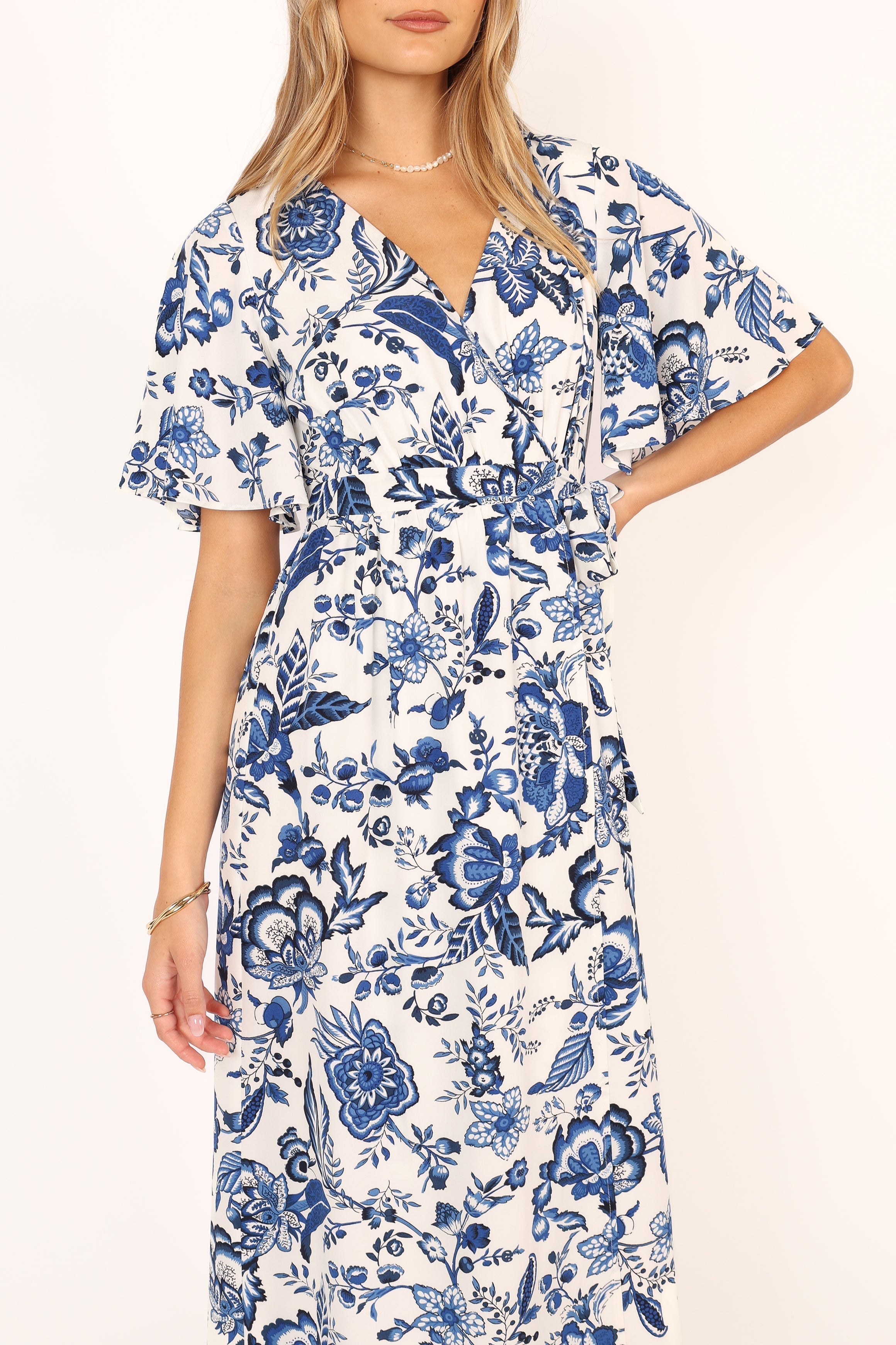 Petal and Pup USA DRESSES Kaleen Midi Wrap Dress - White Blue