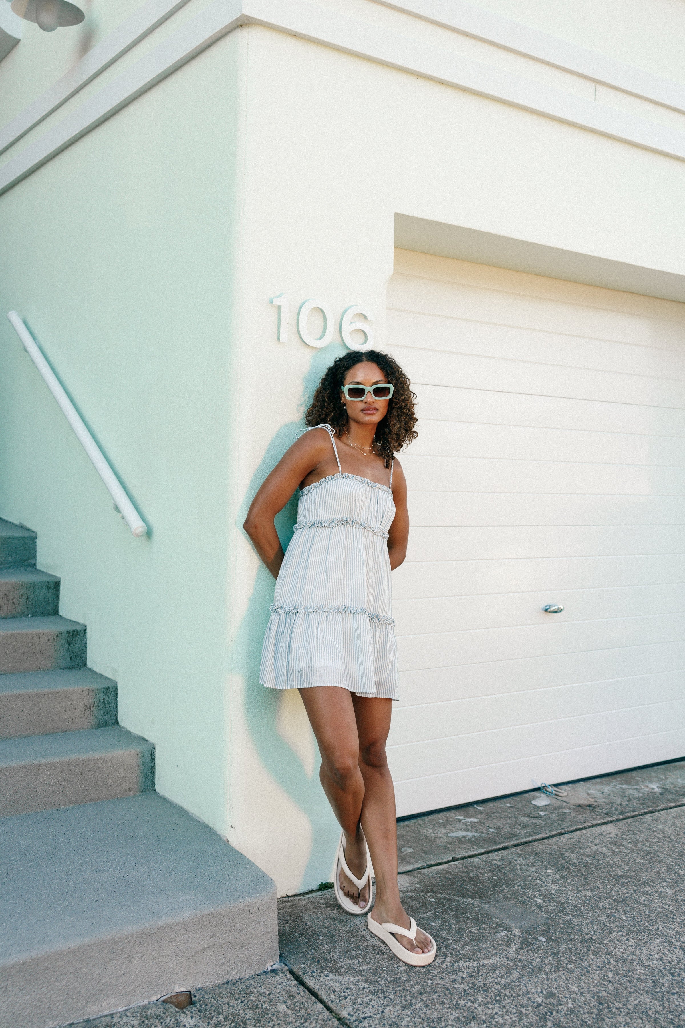 Petal and Pup USA DRESSES Kali Mini Dress - White Blue