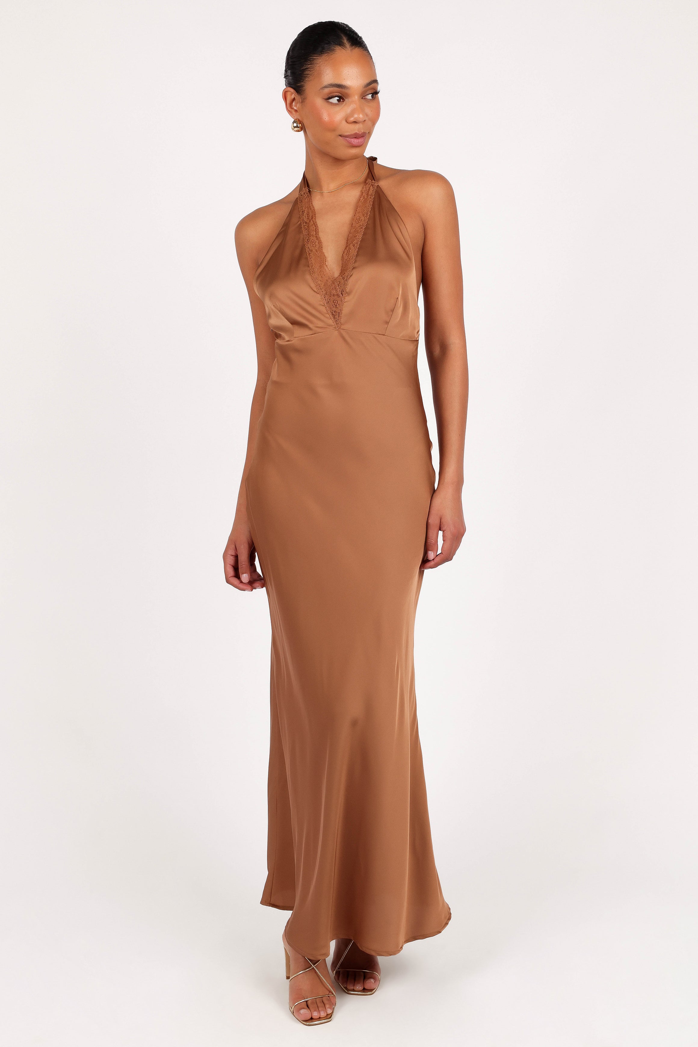 Petal and Pup USA DRESSES Kalina Halterneck Maxi Dress - Bronze