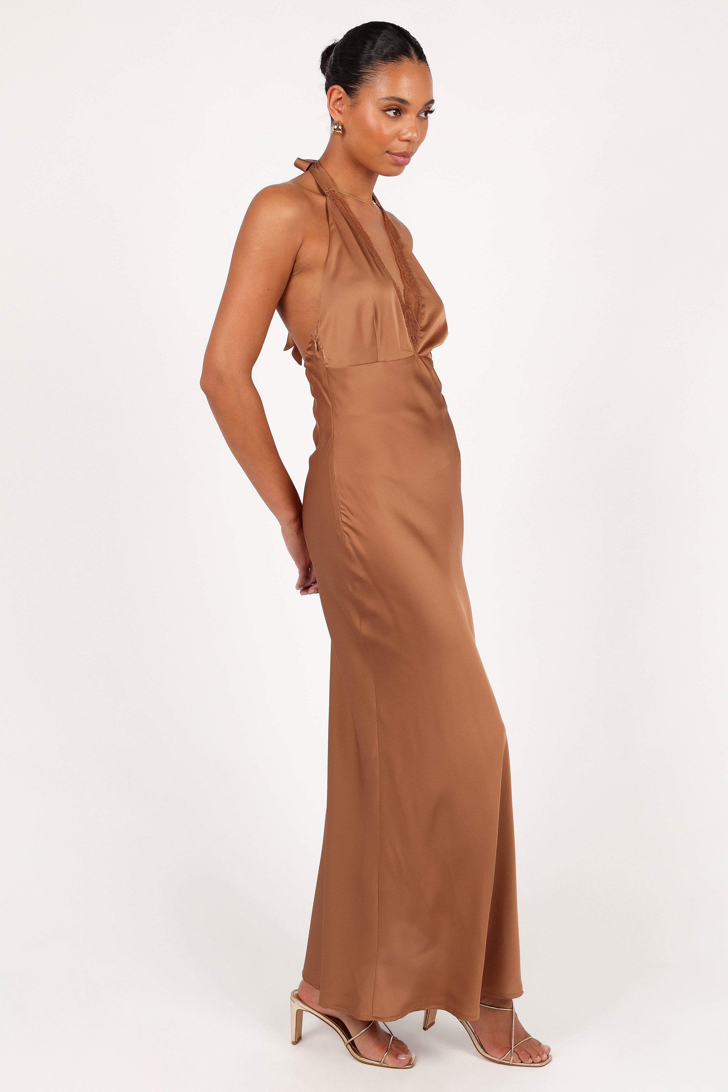 Petal and Pup USA DRESSES Kalina Halterneck Maxi Dress - Bronze